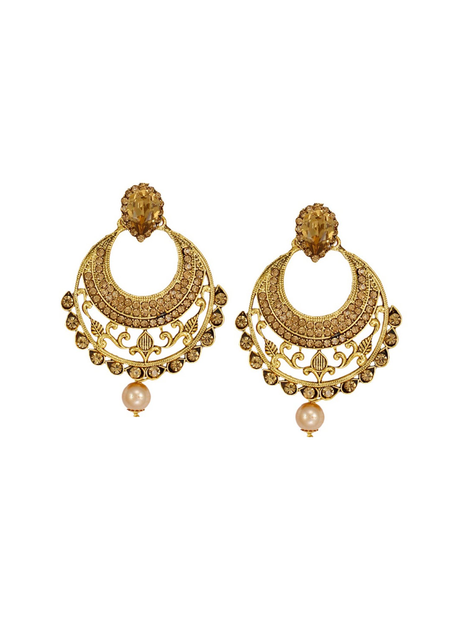 Zaveri Pearls Champagne Gold Alloy Earring & Maang Tikka Set