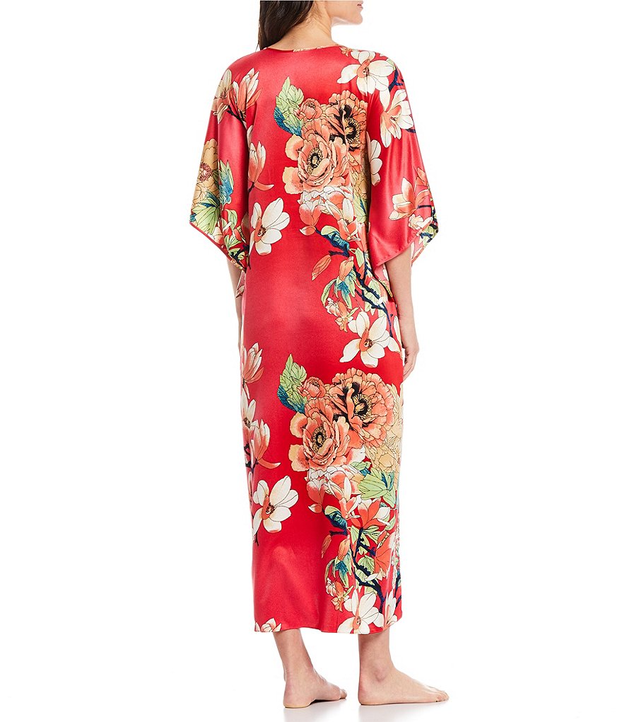 Natori Bloom Printed Satin Woven Zip Front Caftan