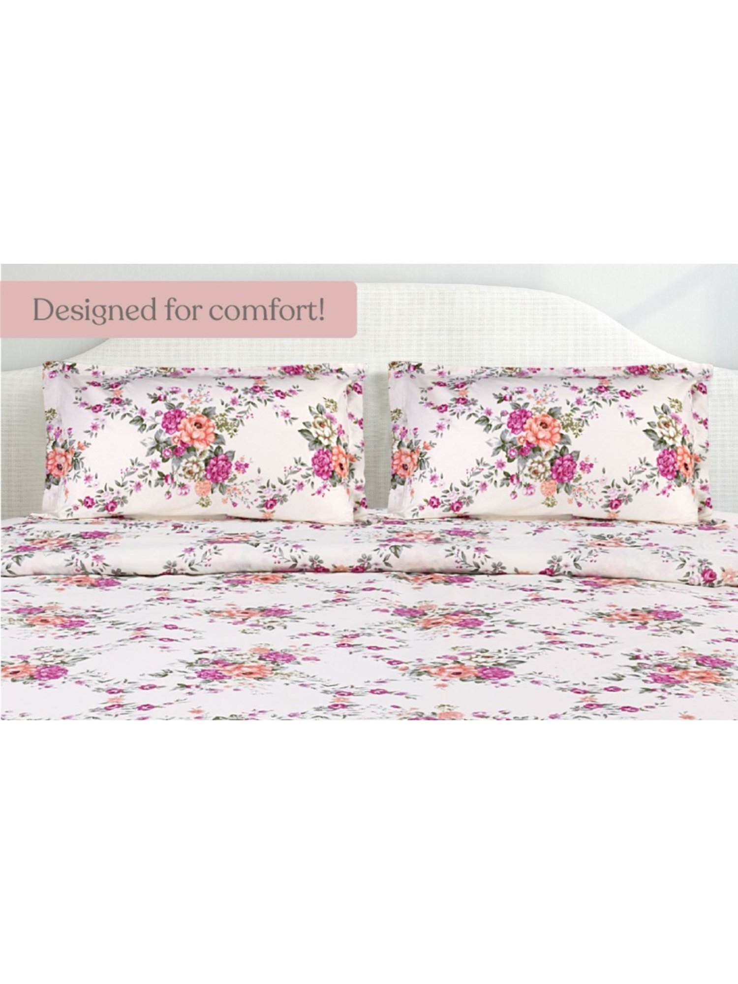 Haus & Kinder Greek Garden Romance Pink & Orange 144 TC Cotton King Bed Sheet with 2 Pillow Covers