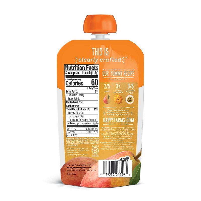 HappyBaby Clearly Crafted Pears Pumpkin & Passion Fruit Baby Food Pouch - 4oz