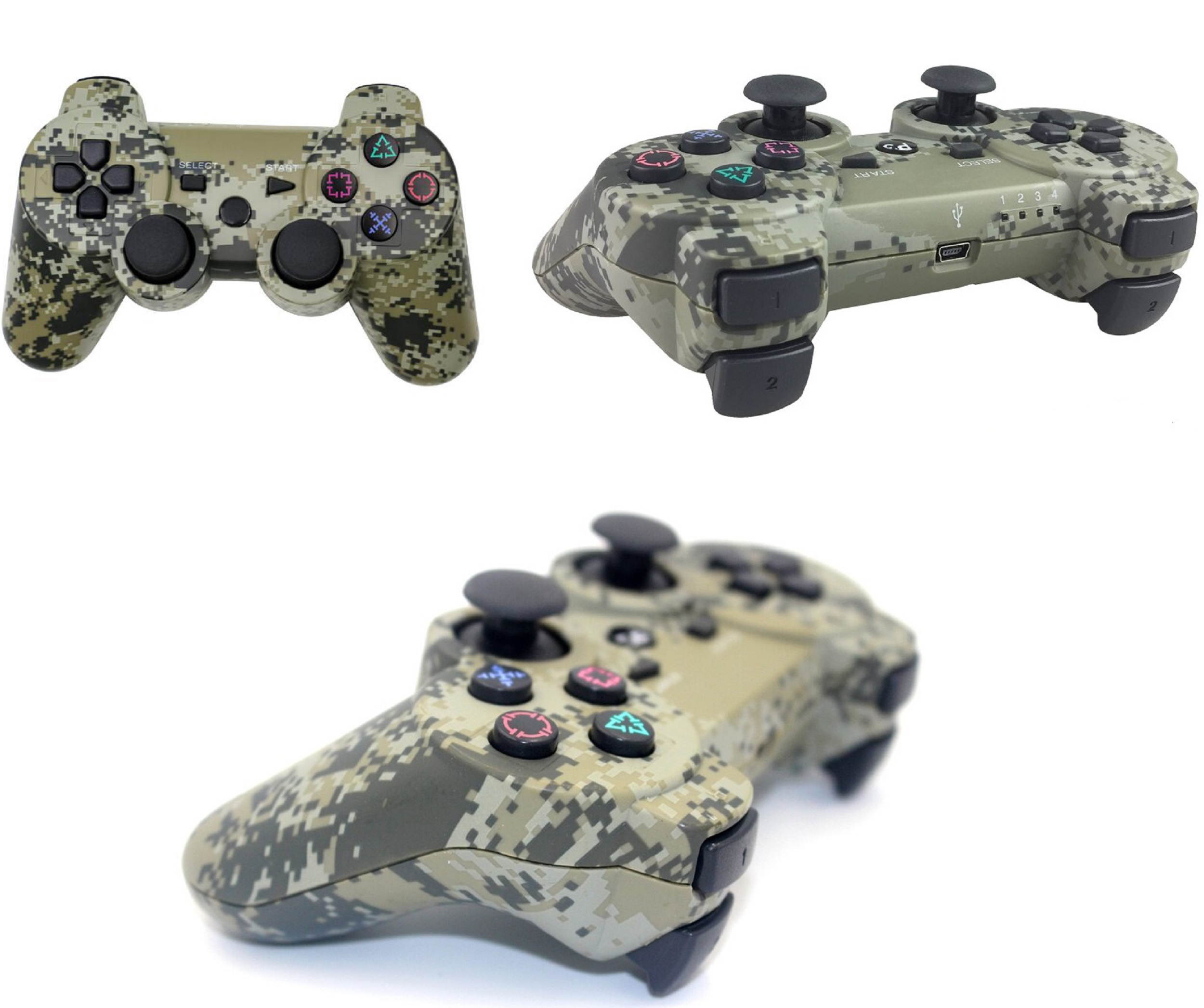PS3 Controller Wireless Double Shock Gamepad for Playstation 3 Remote Control Sixaxis Joystick Wireless PS3 Controller with Charging Cable - camouflage