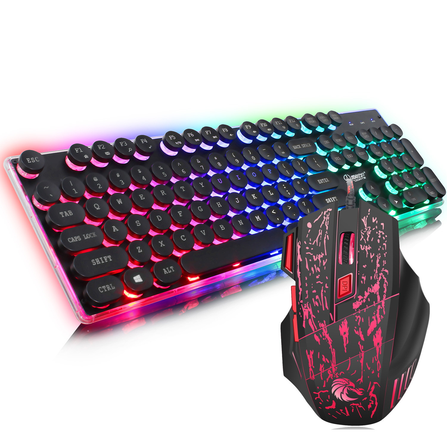 Rainbow backlit gaming keyboard set colorful glowing gaming mouse wired keyboard