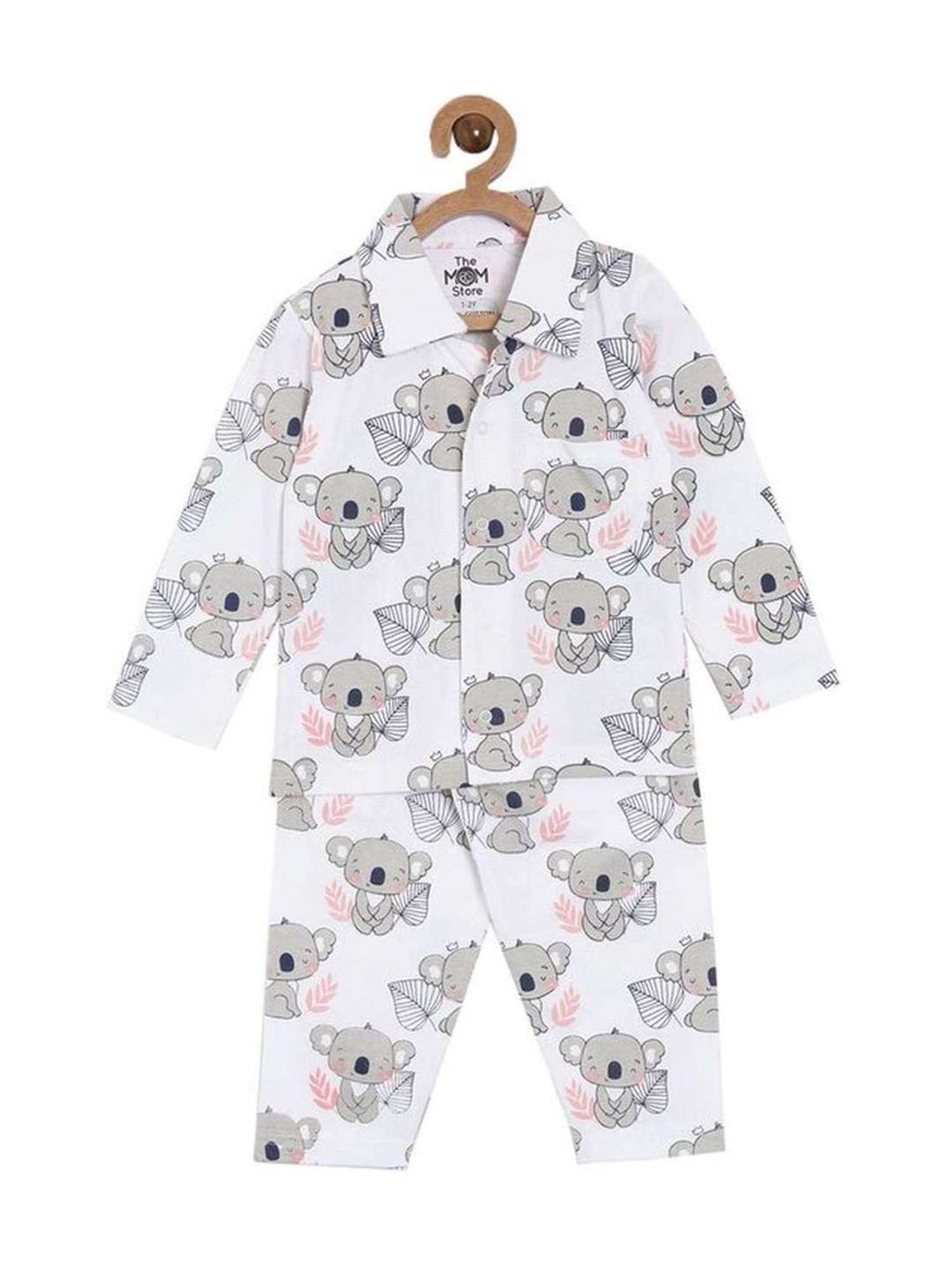 The Mom Store Boys White & Grey Cotton Printed Full Sleeves Shirt Set