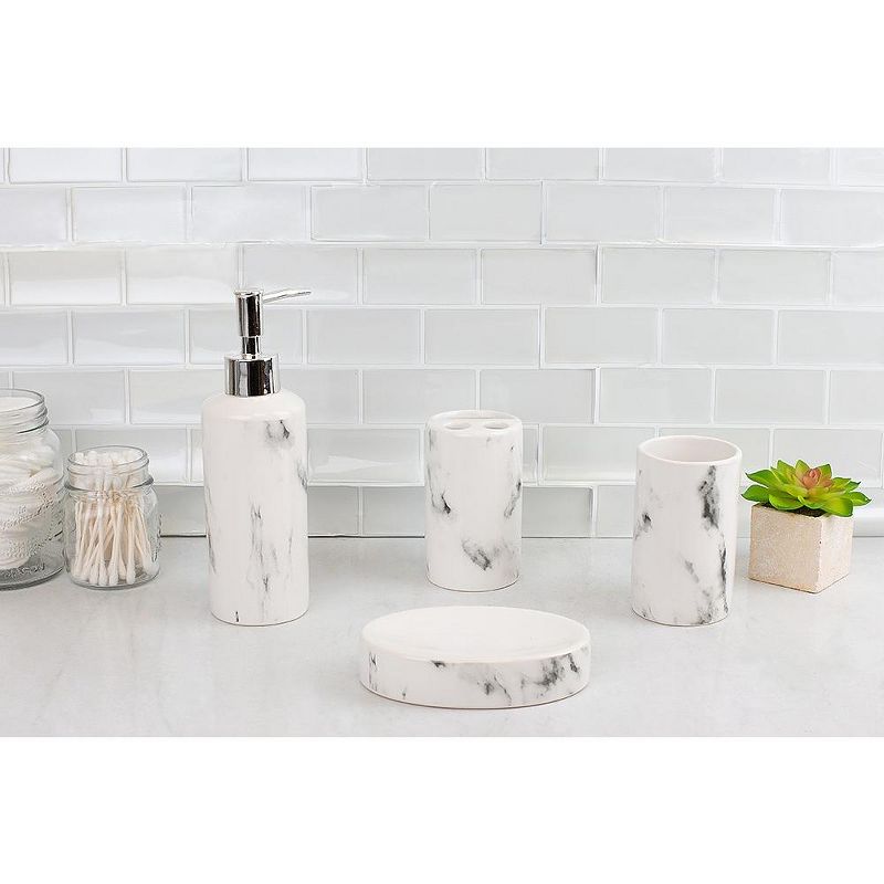 Home Basics Marble Ceramic 4 Piece Bath Accessory Set, White