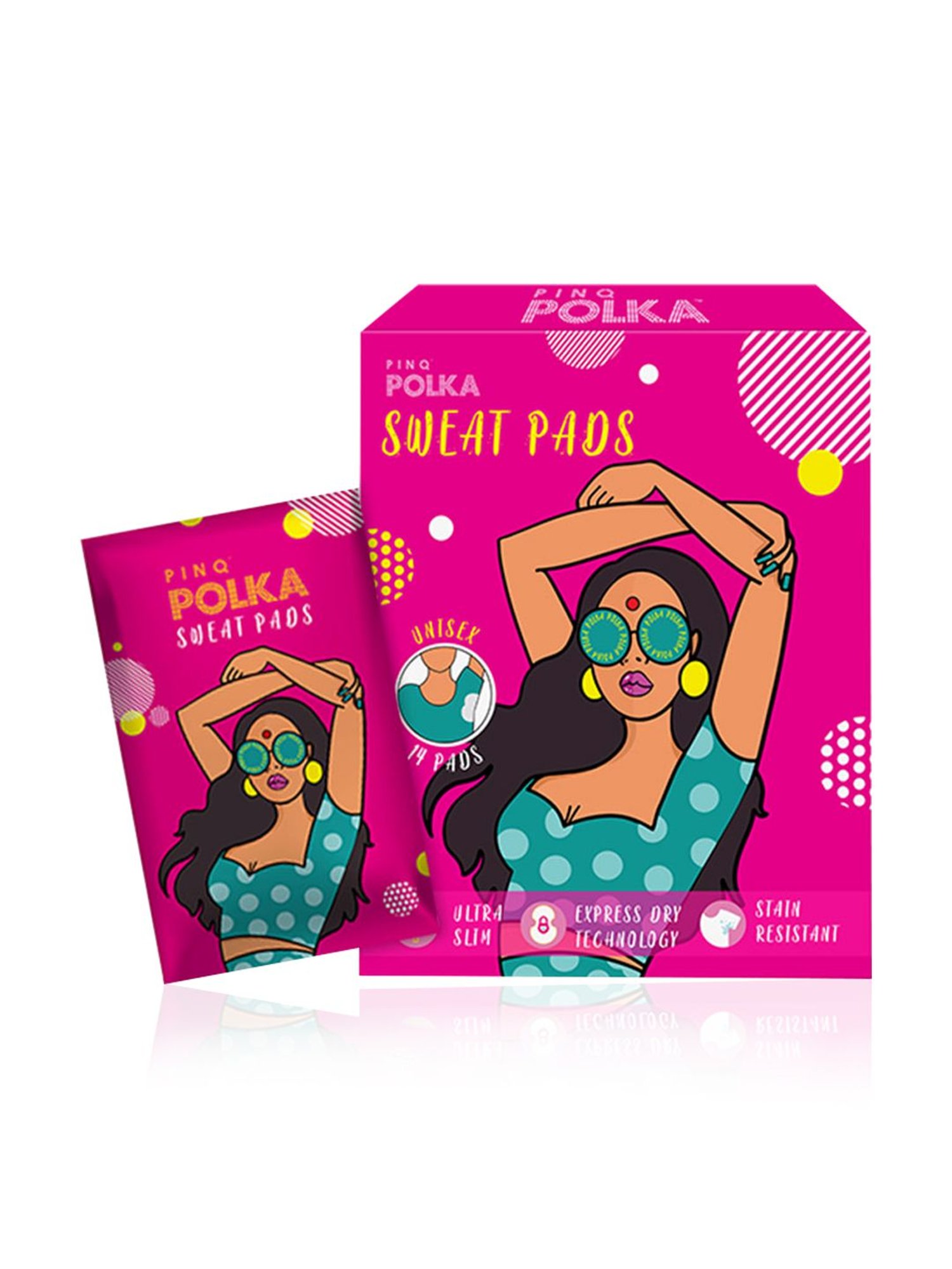 PINQ Polka Soft Organic Cotton Ultra Disposable Underarm Sweat Pads Unisex-Pack of 14