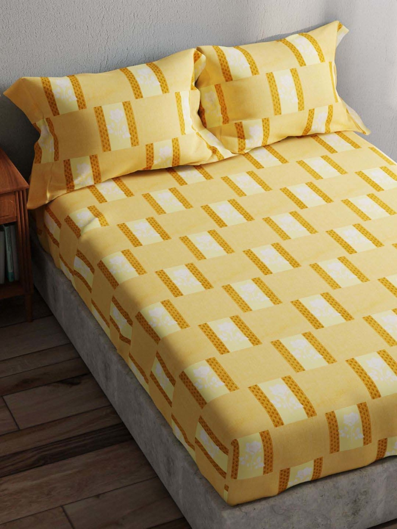 Bianca Amolina Mustard 135 TC Cotton Double Bedsheet with 2 Pillow Covers