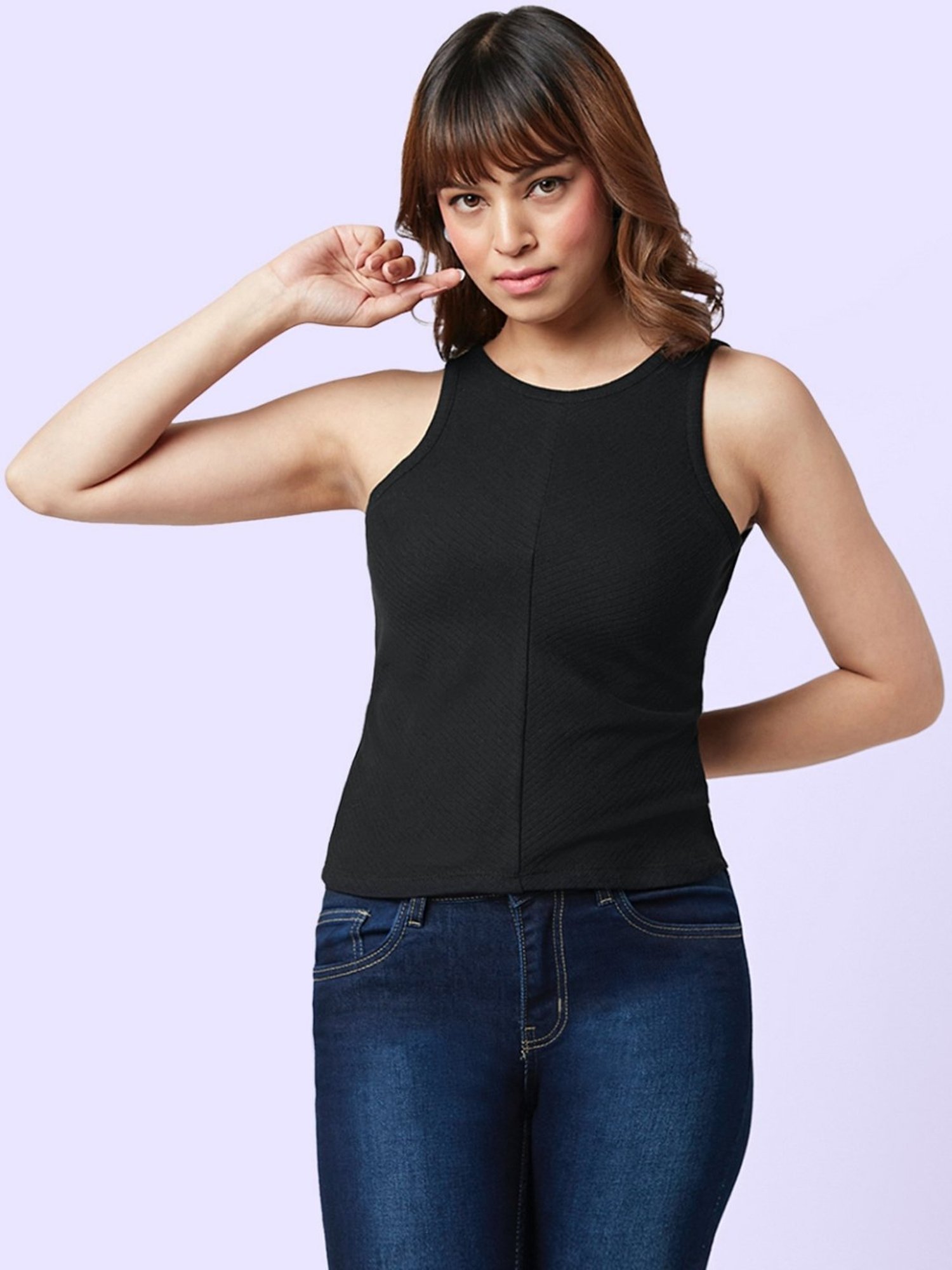 YU by Pantaloons Black Slim Fit Top
