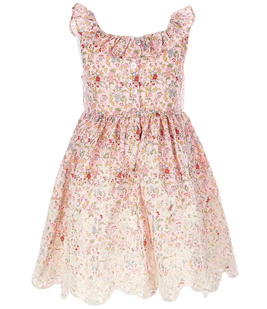 Laura Ashley Little Girls 2T-6X Floral/Lace-Hem Fit-And-Flare Dress