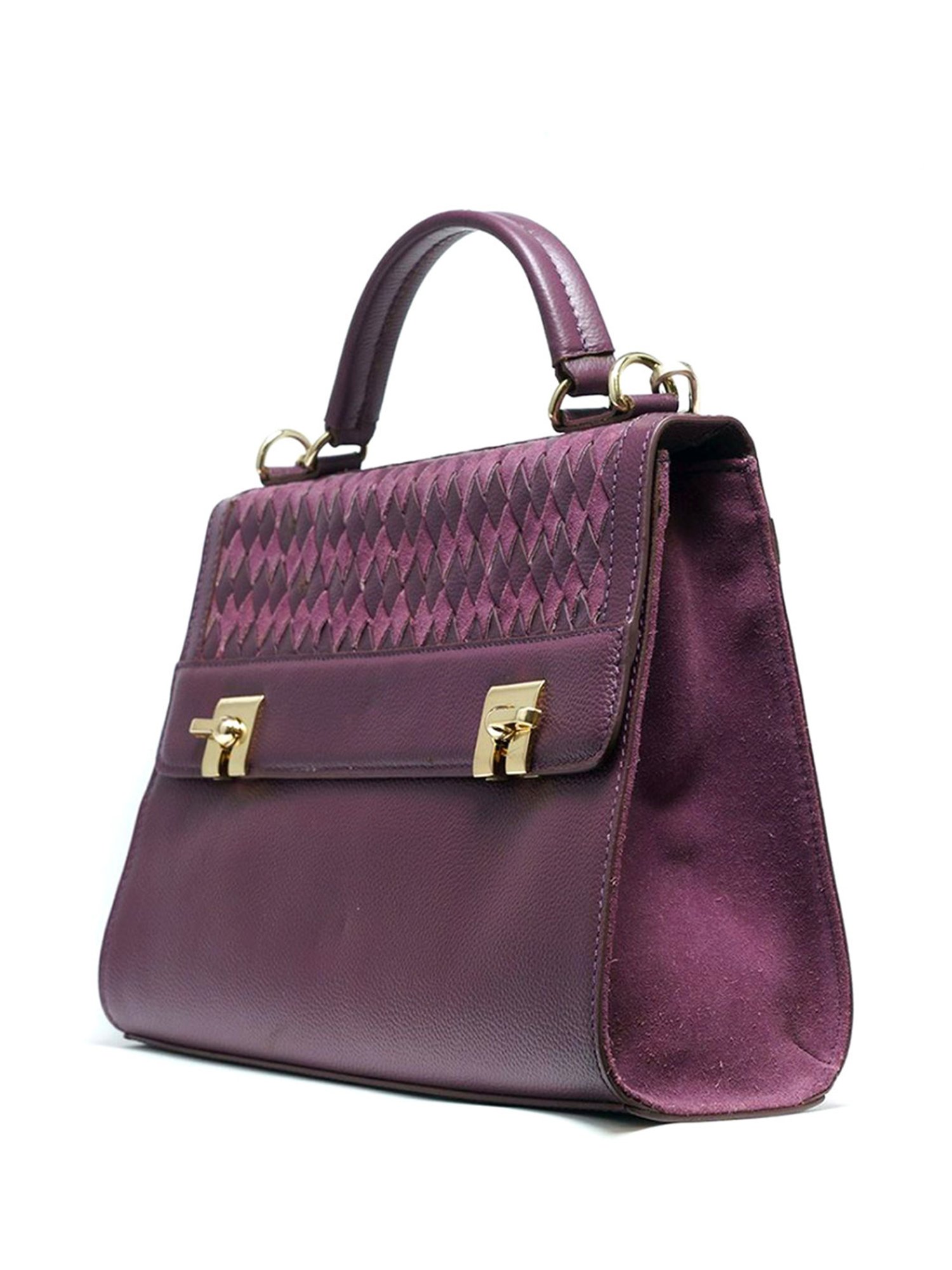 RI2K London Maroon Leather Large Textured Satchel Handbag