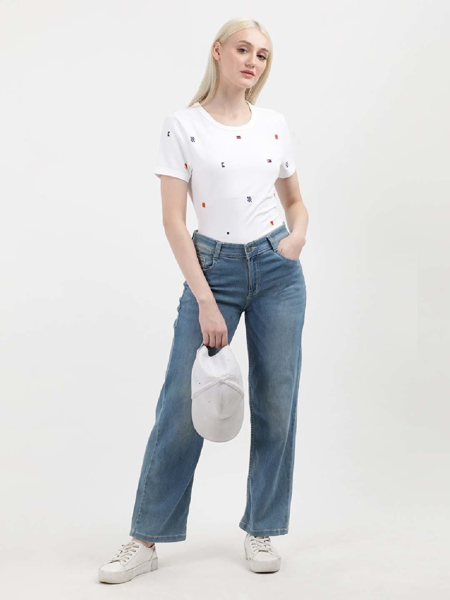 TOMMY HILFIGER White Cotton Embroidered T-Shirt