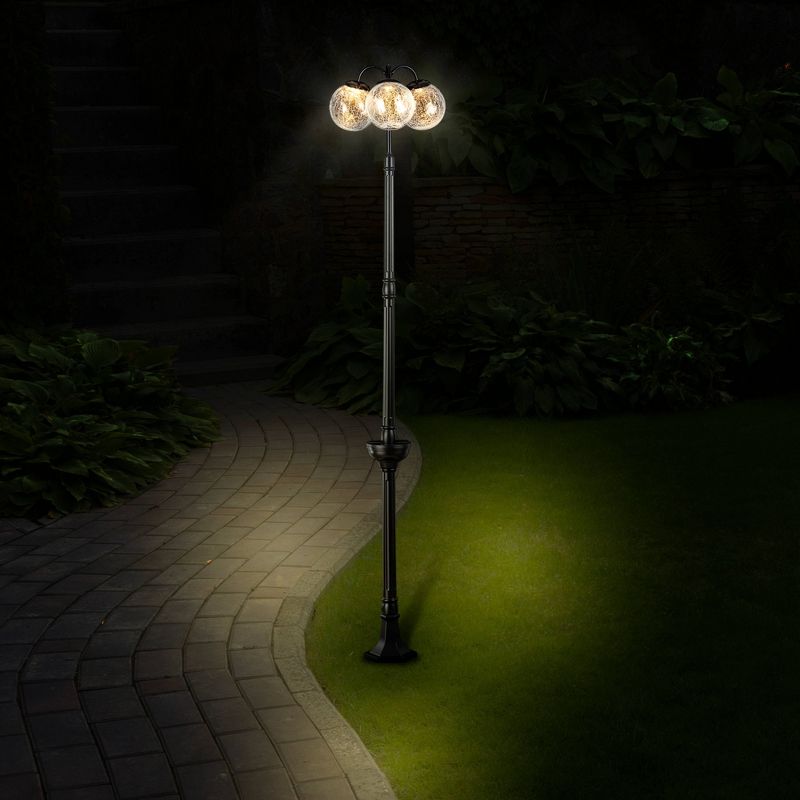 Alpine 75" Solar Glass Light Ball Metal Lamp Post Black