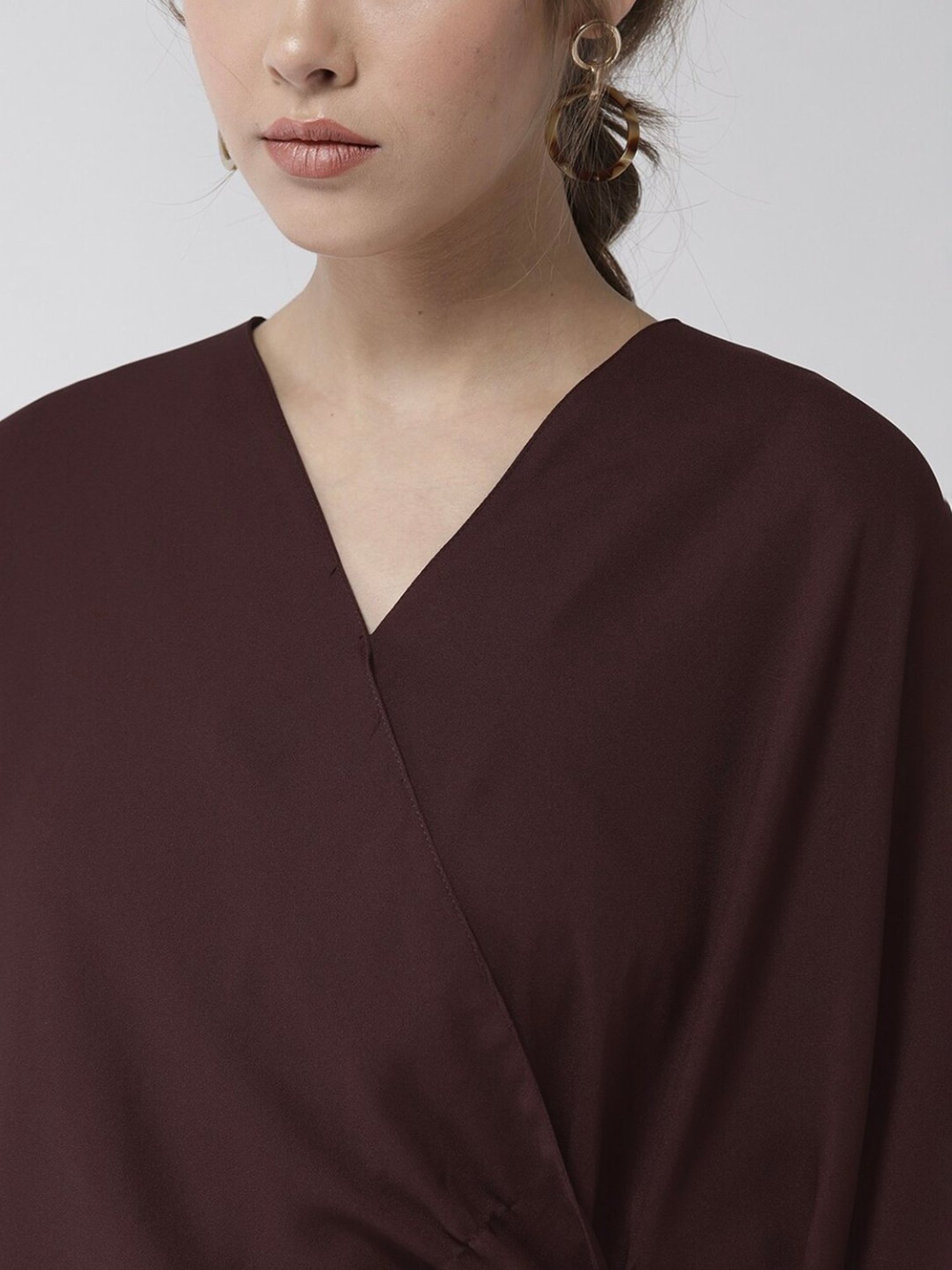 StyleStone Maroon Wrap Top With Brooch