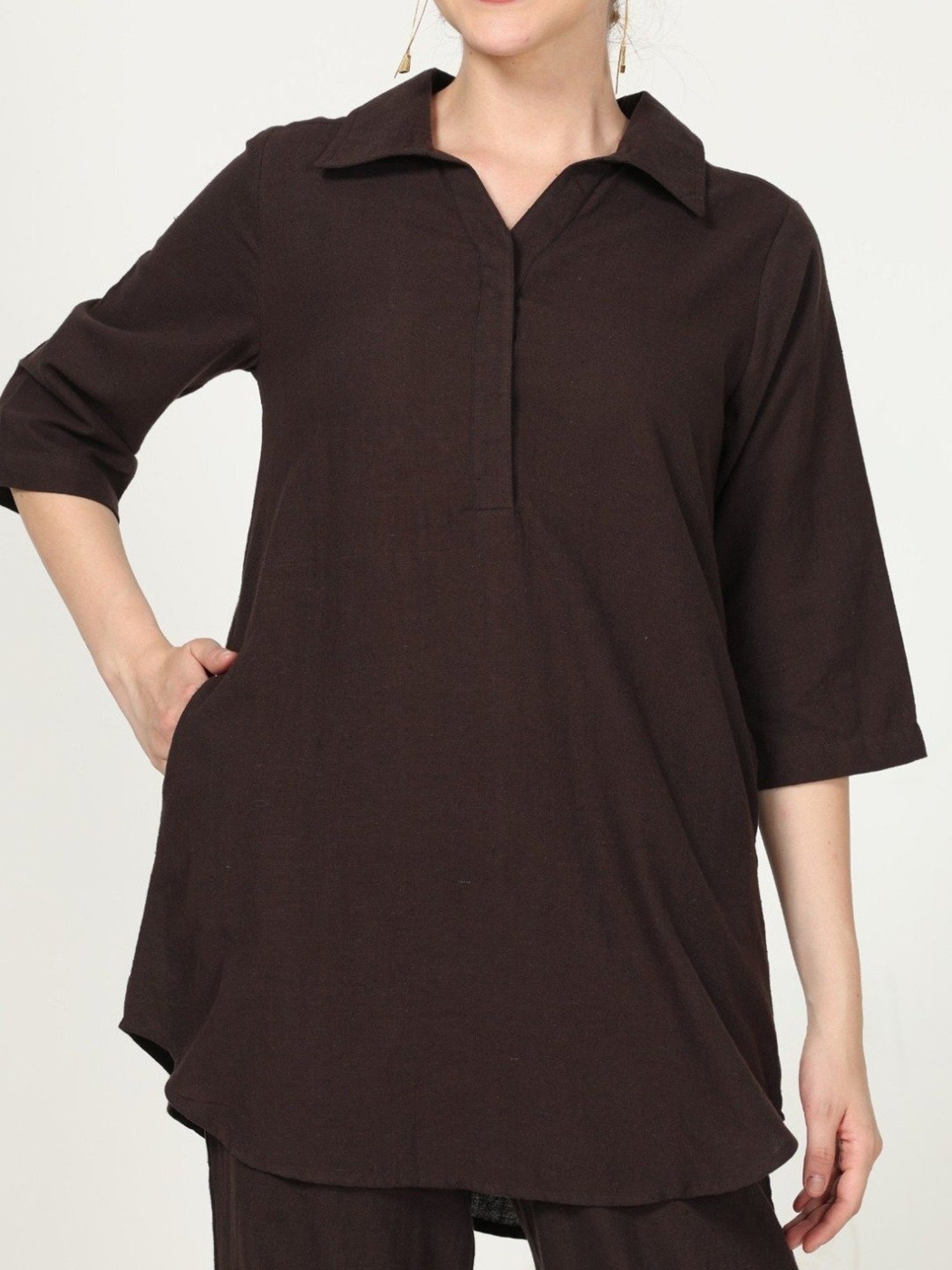 Saltpetre Classic Coffee Brown Tunic in Organic Cotton