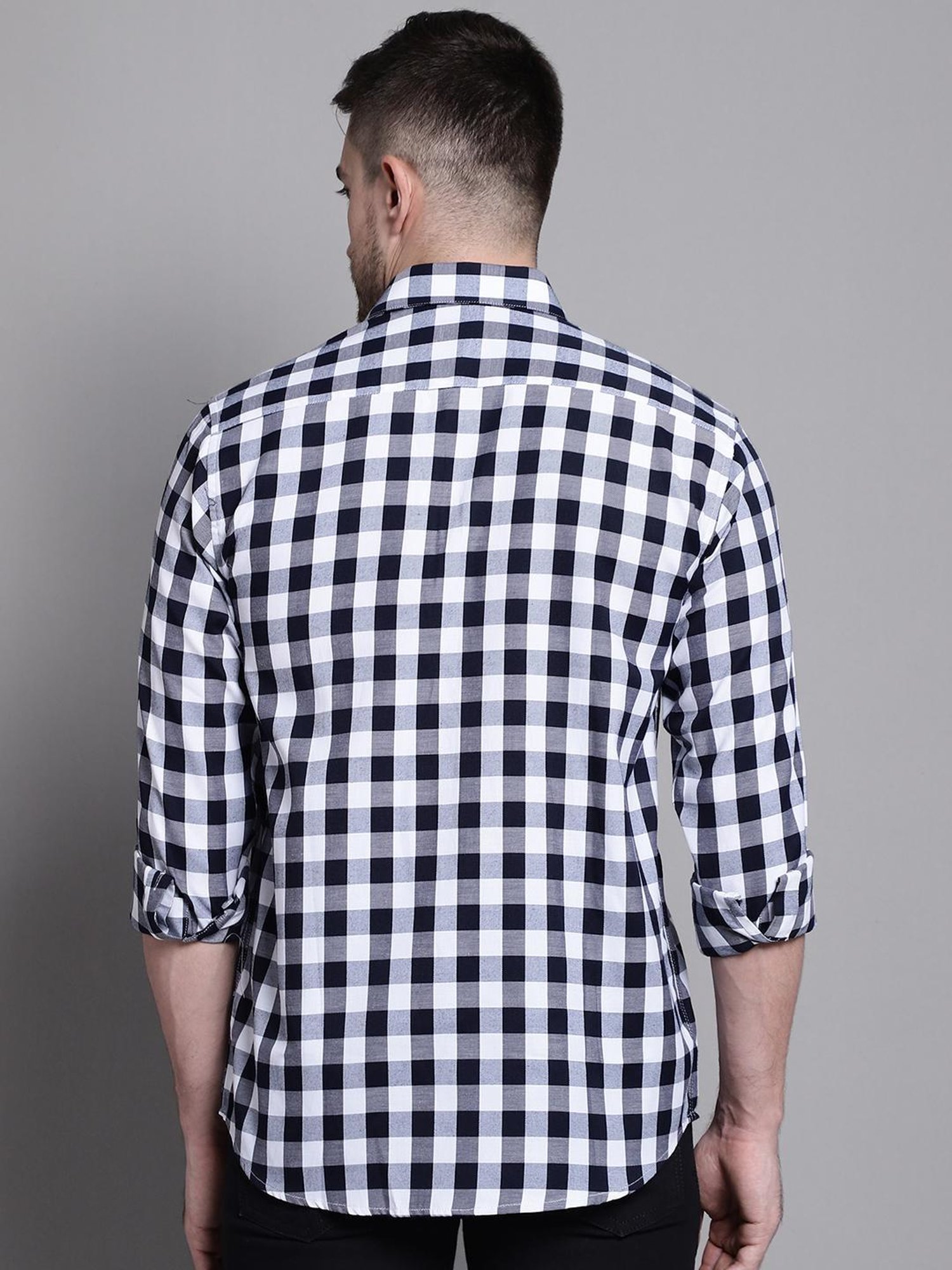 Jainish Navy Cotton Regular Fit Checks Shirt