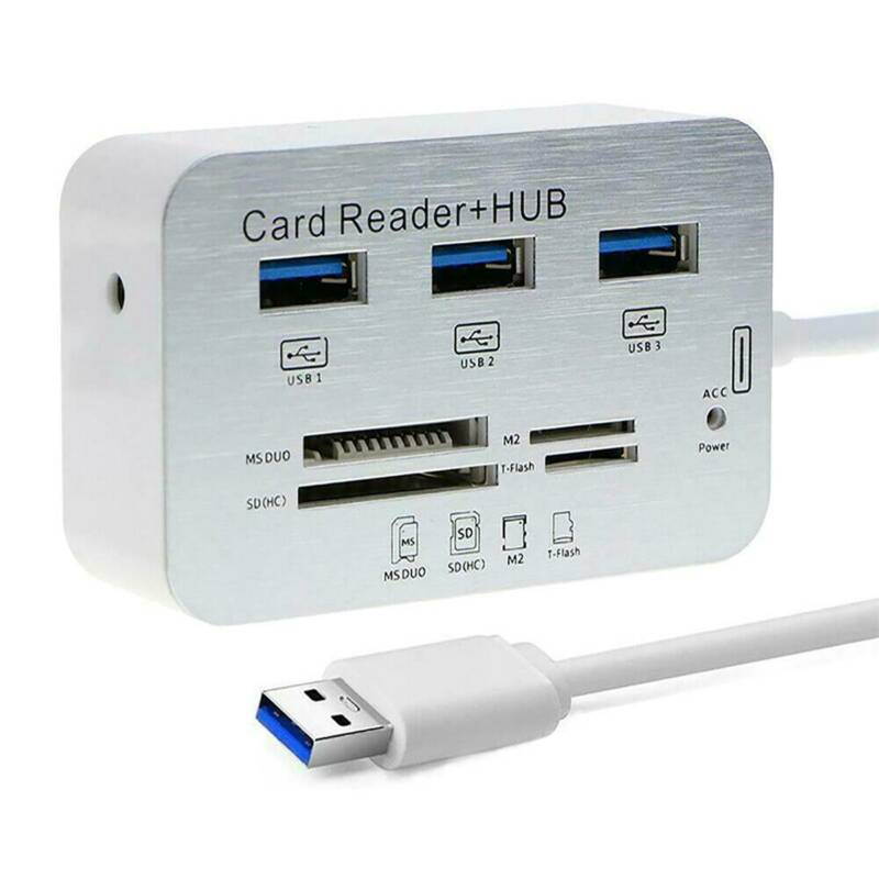 7-in-1 3 Port USB 3.0 Hub Support MS SD M2 TF Memory Card Reader 5Gbps SD to USB Adapter for Computer Laptop