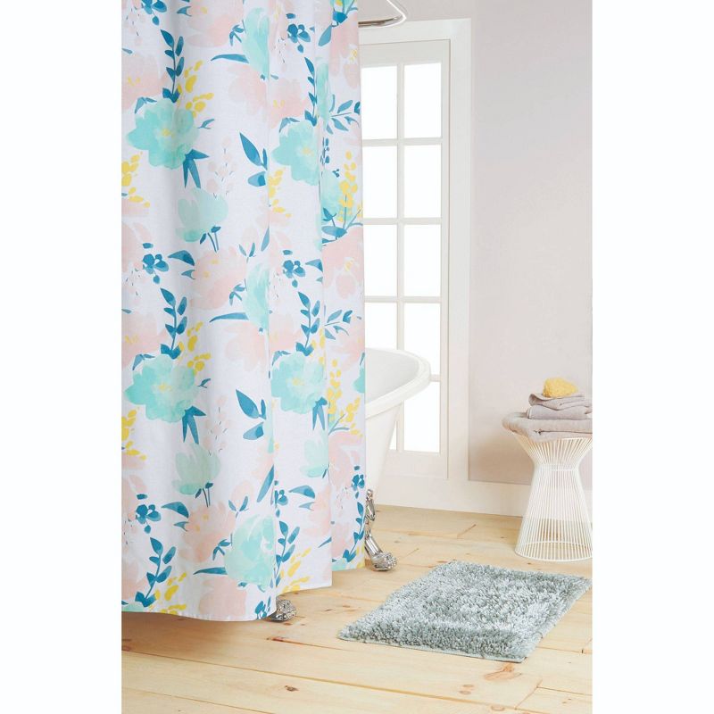 72"x72" Callie Cotton Fabric Shower Curtain Blue/Pink - Nicole Miller
