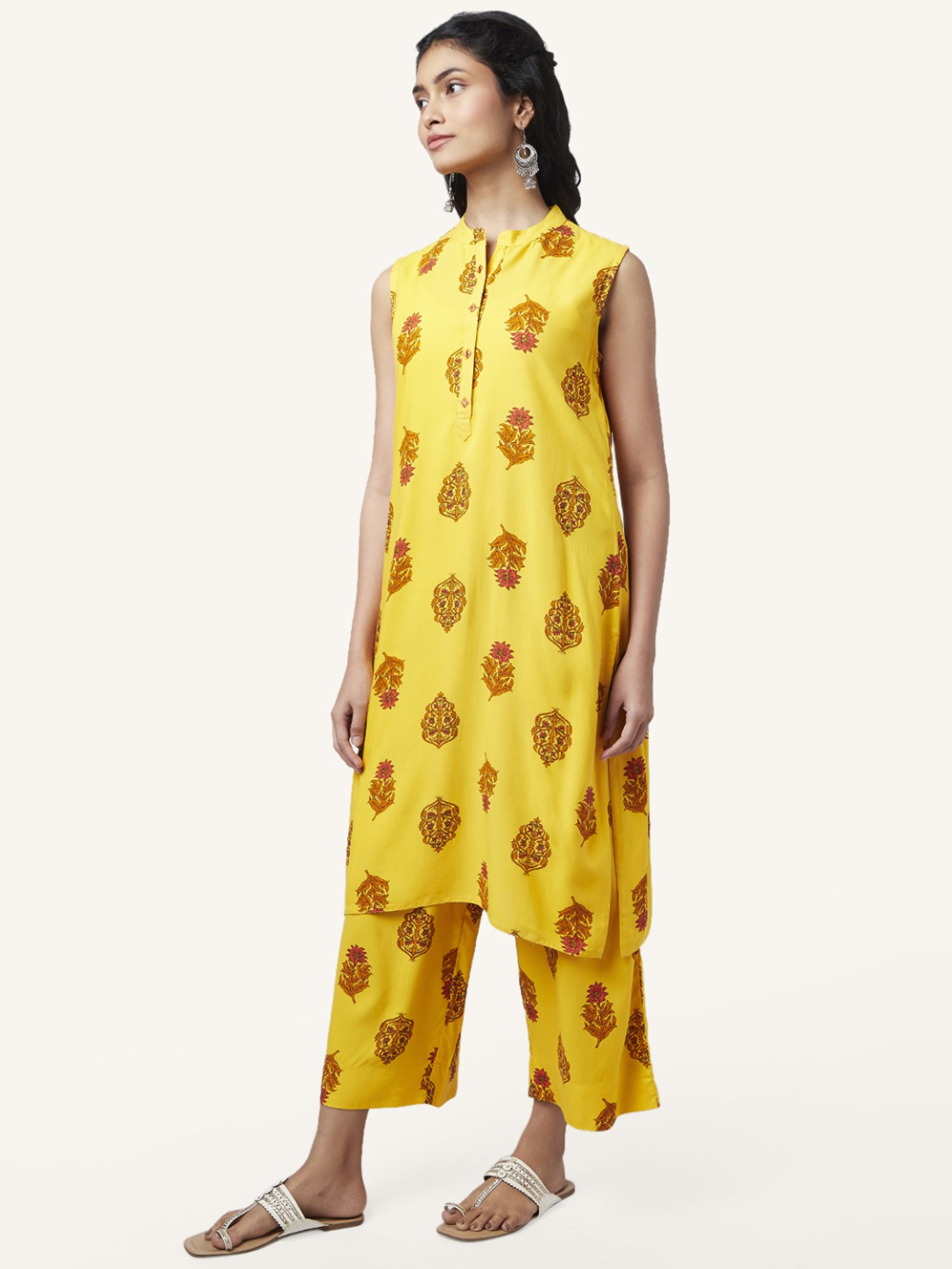 Rangmanch by Pantaloons Yellow Floral Print Kurta Palazzo Set