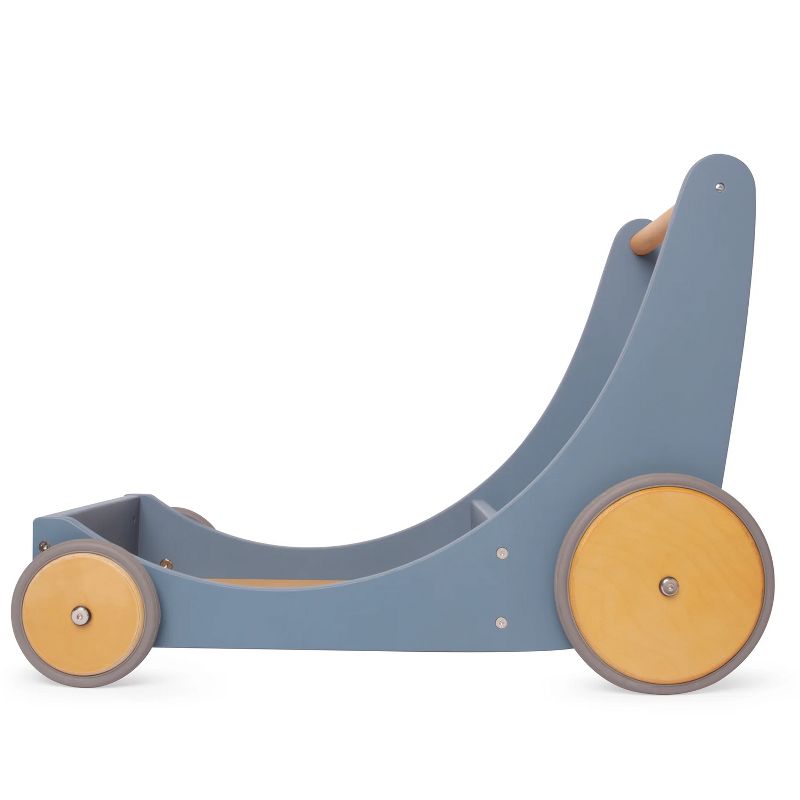 Kinderfeets 2-in-1 Wooden Cargo Push Walker Wagon for Children and Toddlers with Rubber Wheels, Blue
