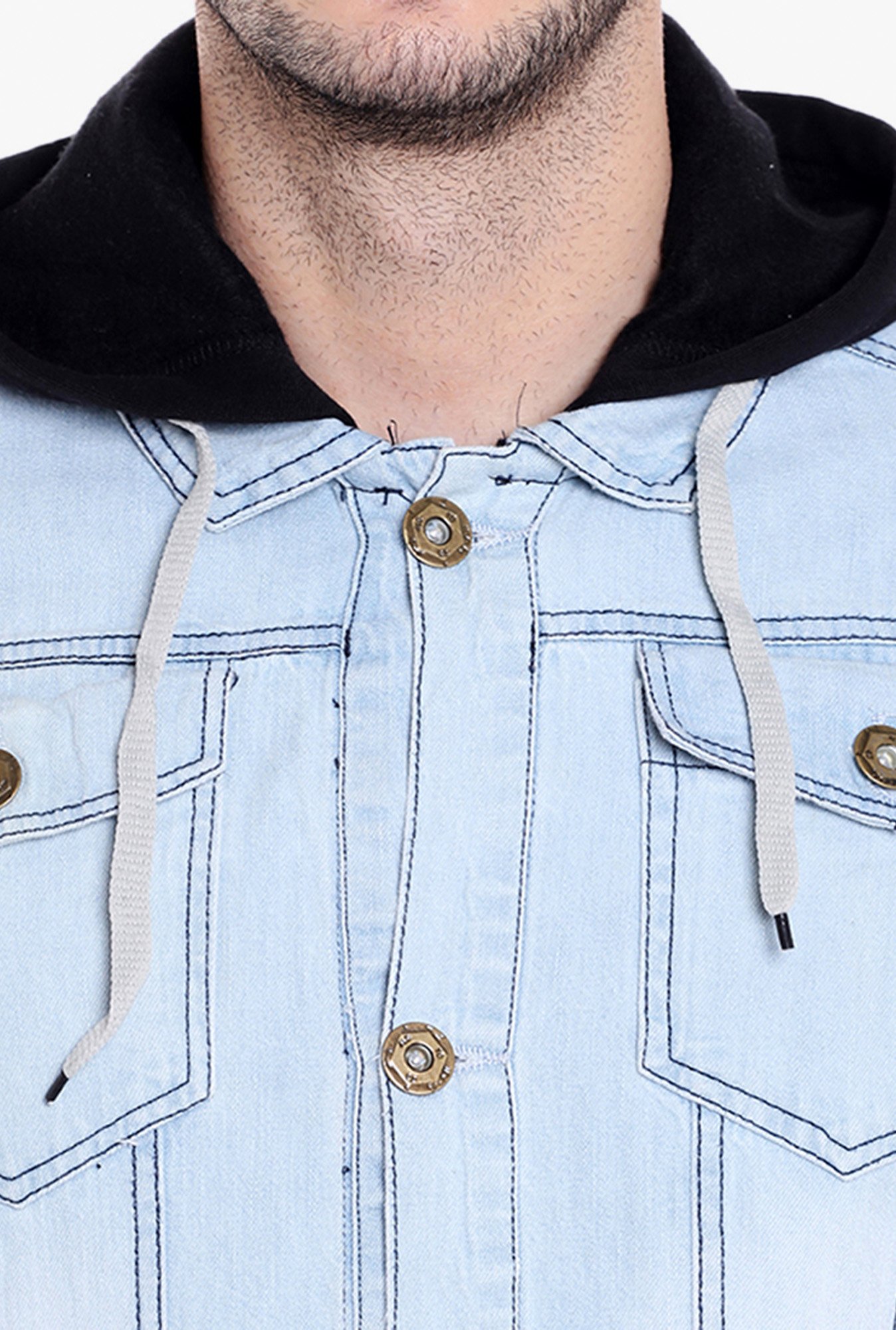 Campus Sutra Ice Blue & Black Cotton Jacket