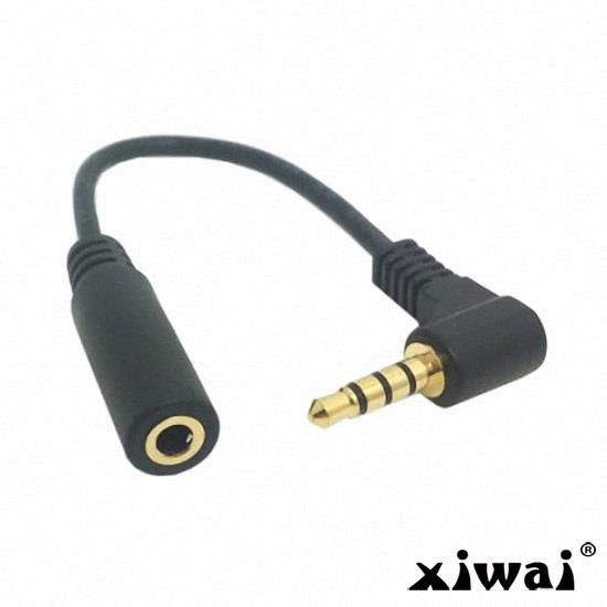 Xiwai 90 degree right angled 3.5mm 4 poles Audio Stereo Male to Female Extension Cable 10cm Black
