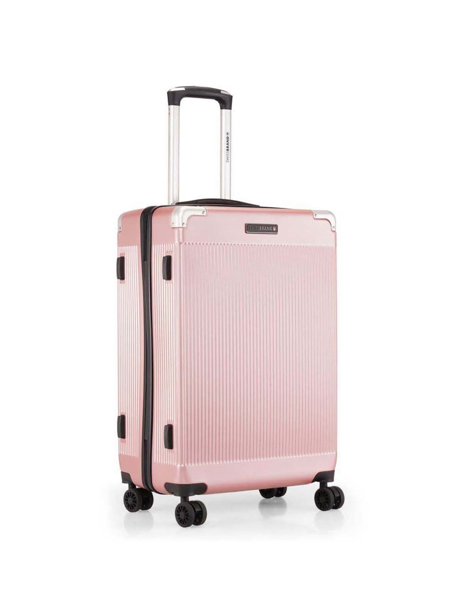 Swiss Brand Geneve Rose Gold Checked 4 Wheel Medium Hard Checked Trolley 66cm