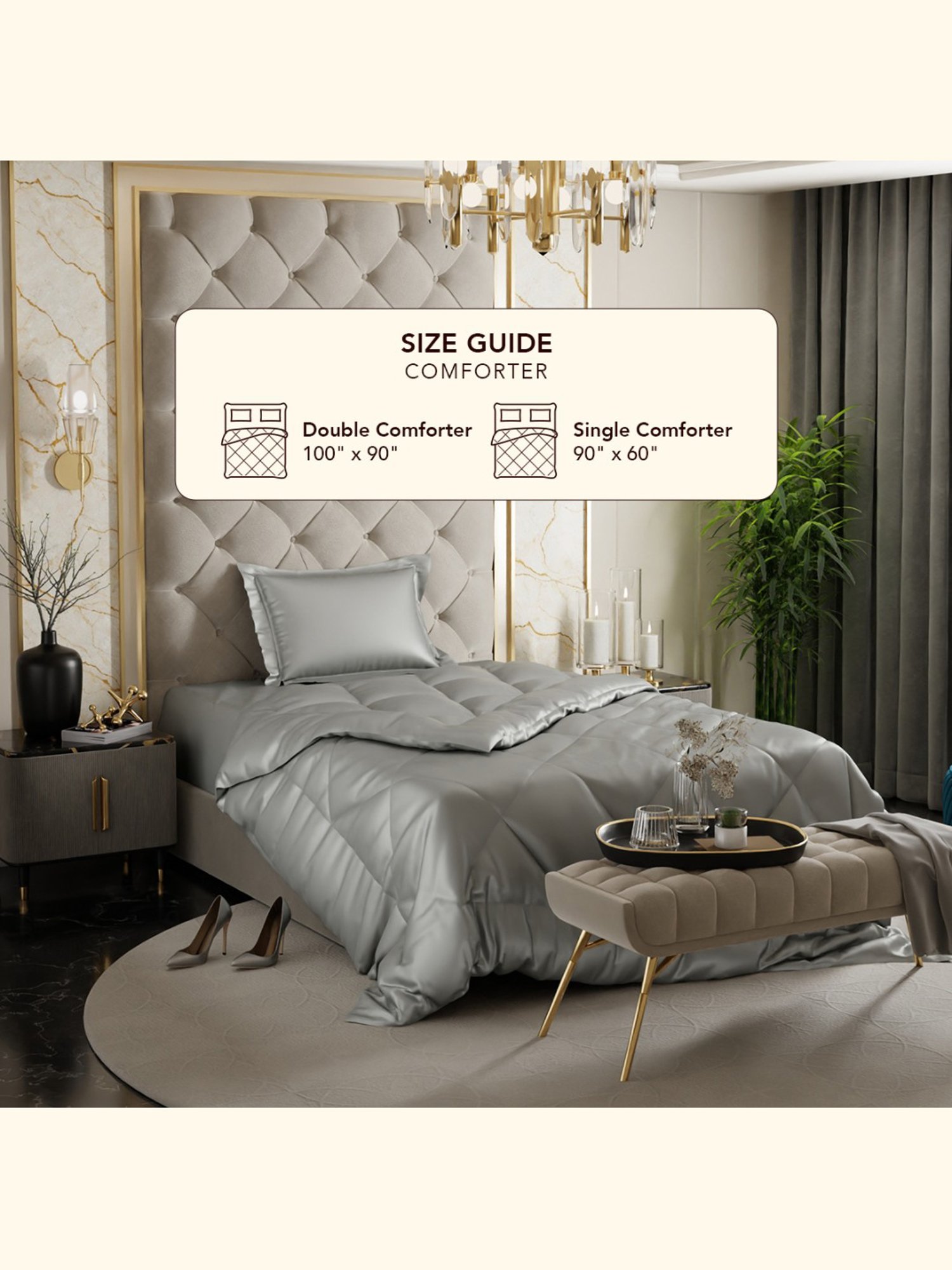 Stoa Paris Date Night Grey 150 GSM Poly Satin Single Ultra Silky Soft Comforter