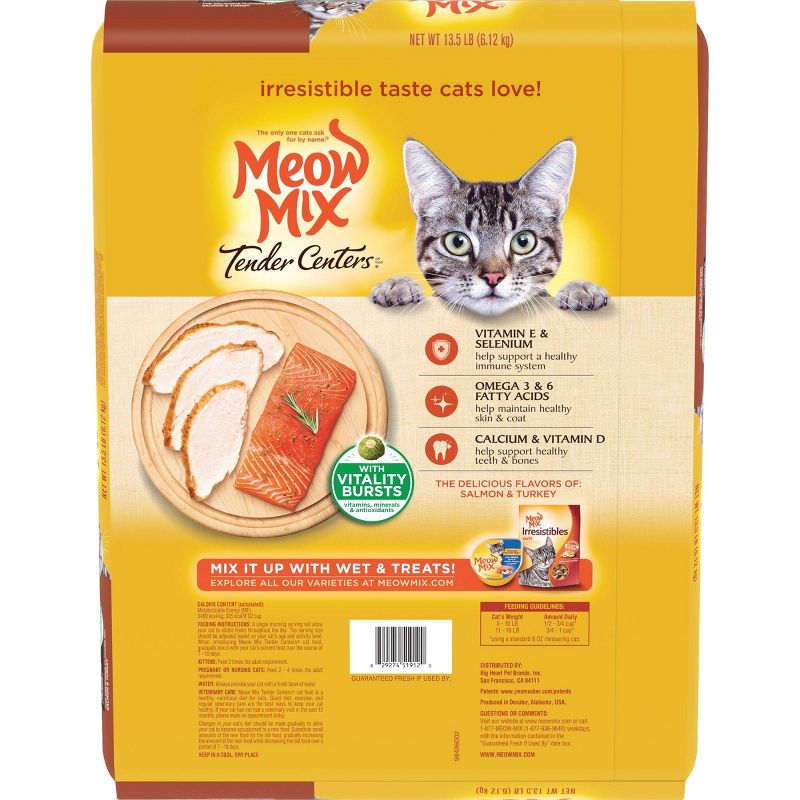 Meow Mix Tender Centers with Flavors of Salmon & Turkey Adult Complete & Balanced Dry Cat Food - 13.5lbs