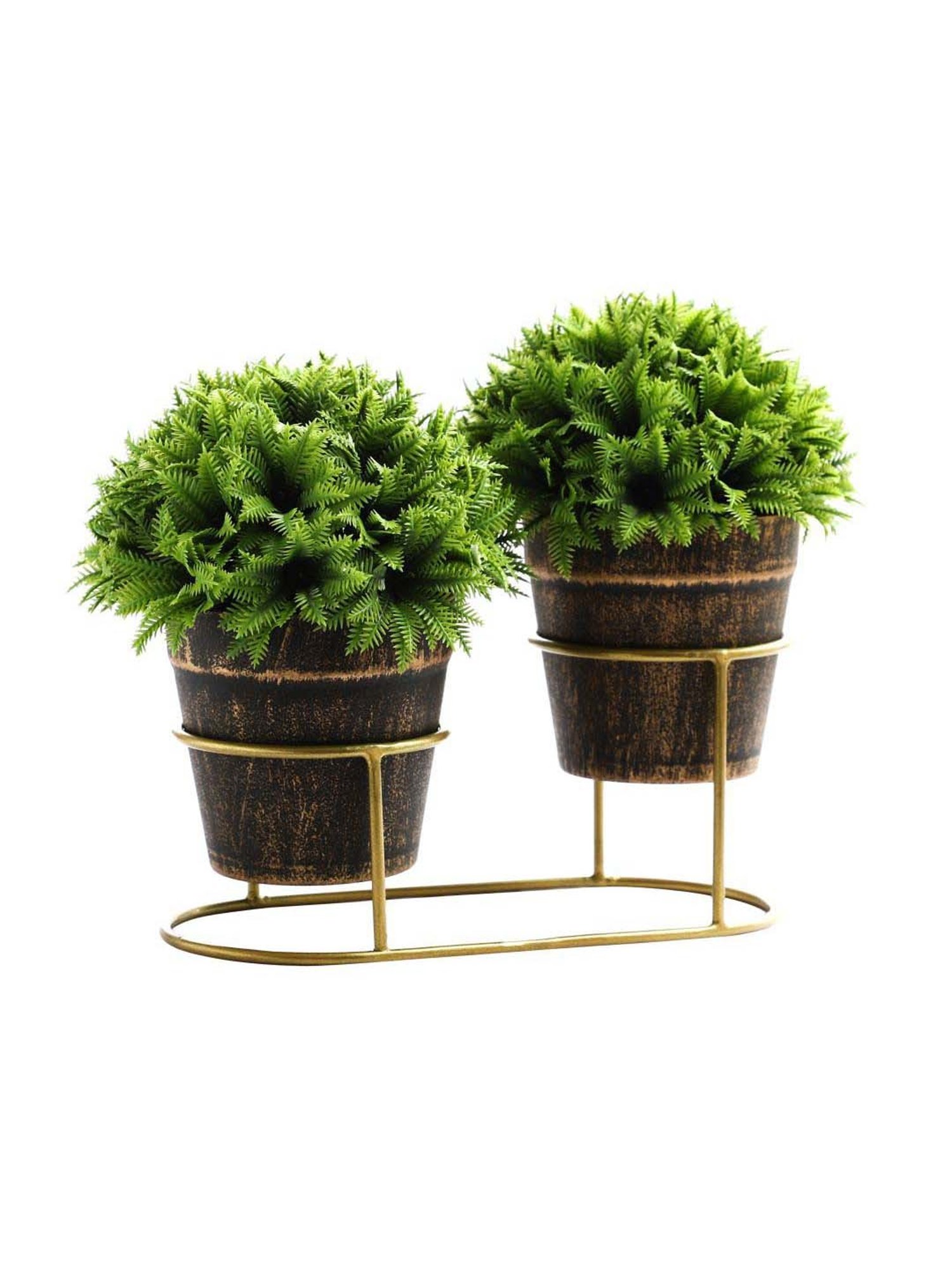 Foliyaj Multicolor Plastic Artificial Plants With Metal Holder - Set of 2