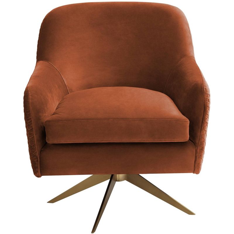Studio 55D Ames Quilted Pumpkin Velvet Modern Swivel Club Chair