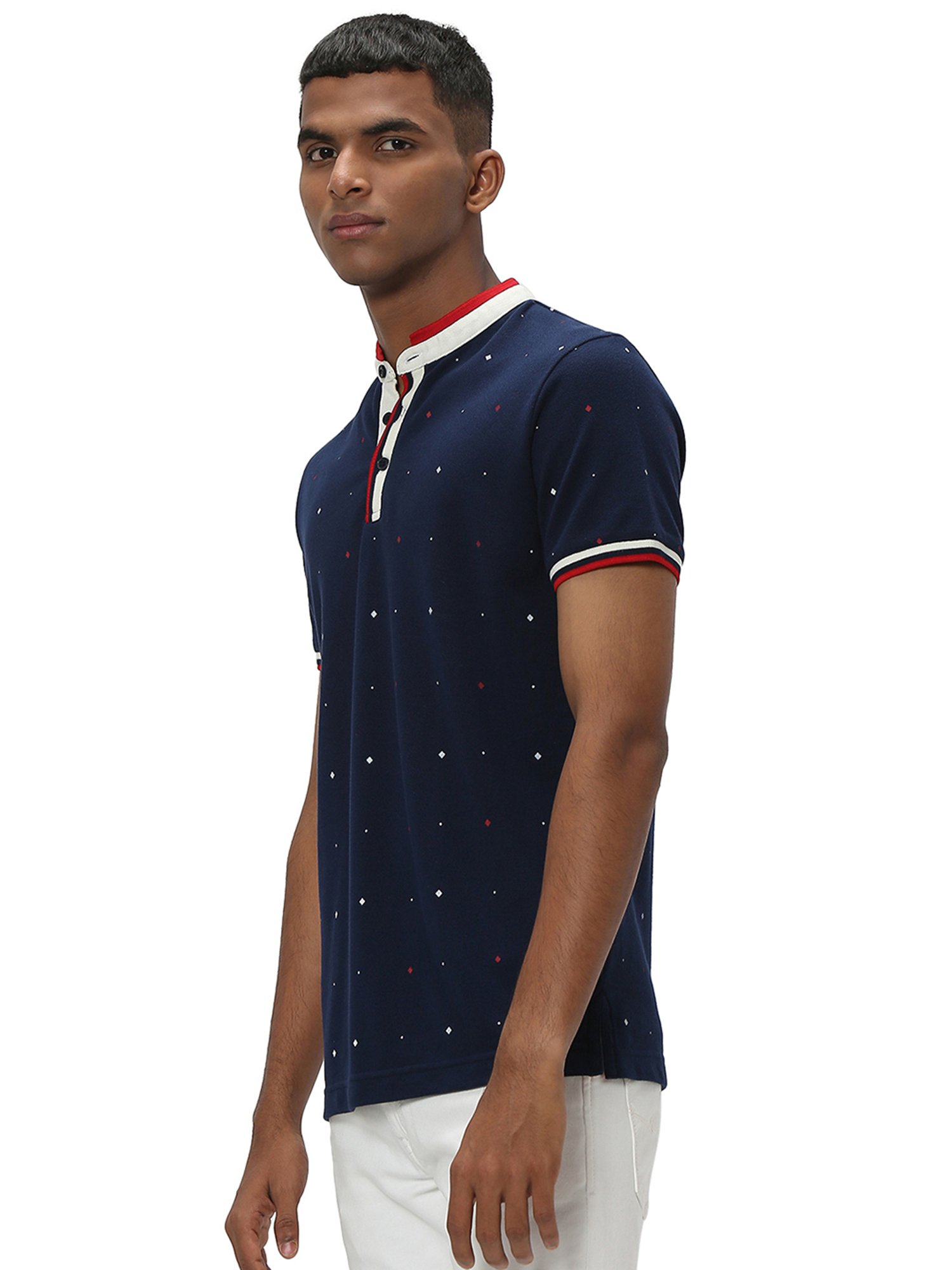 Mufti Navy Slim Fit Printed Cotton T-Shirt