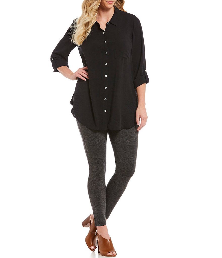 Intro Plus Size Solid Double Knit Tummy Control Leggings