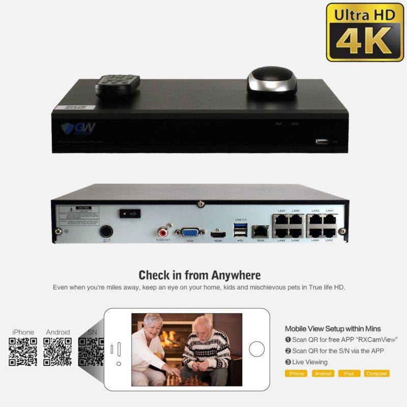 GW Security 2-Way Audio Floodlight 5.0 Megapixel PoE Security Camera System, 8 Channel 4K NVR with 4 x 5MP Full-time Color Night Vision IP Camera, Thermal PIR Heat & Motion Sensing, Two Way Talk