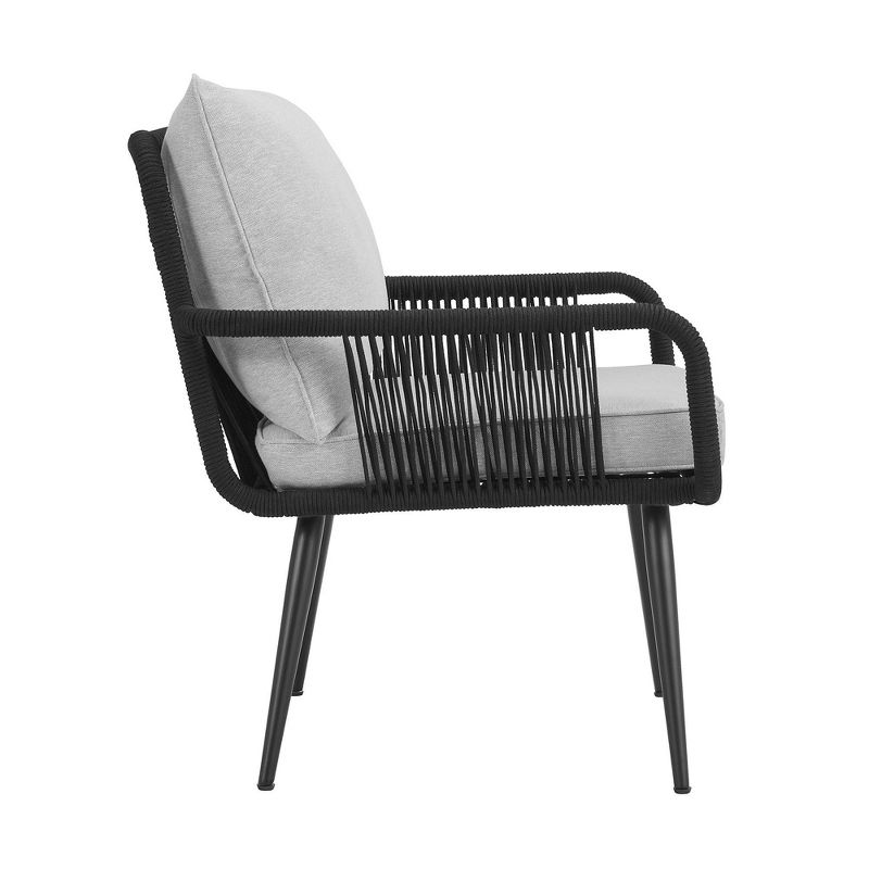 Andover 3pc Outdoor Conversation Set with Two Rope Chairs & Cocktail Table - Charcoal - Alaterre Furniture