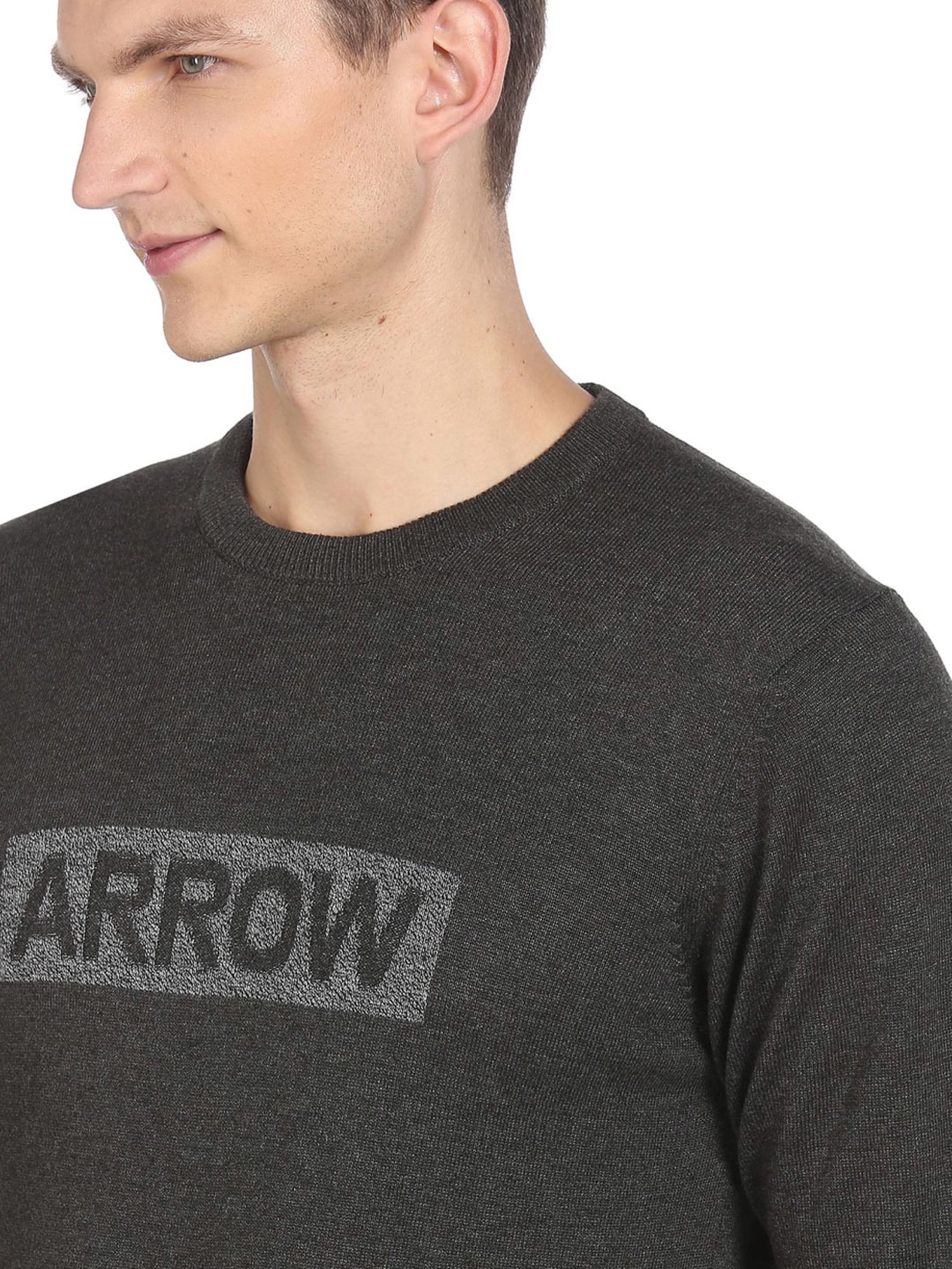 Arrow Sport Black Cotton Regular Fit Printed Sweater