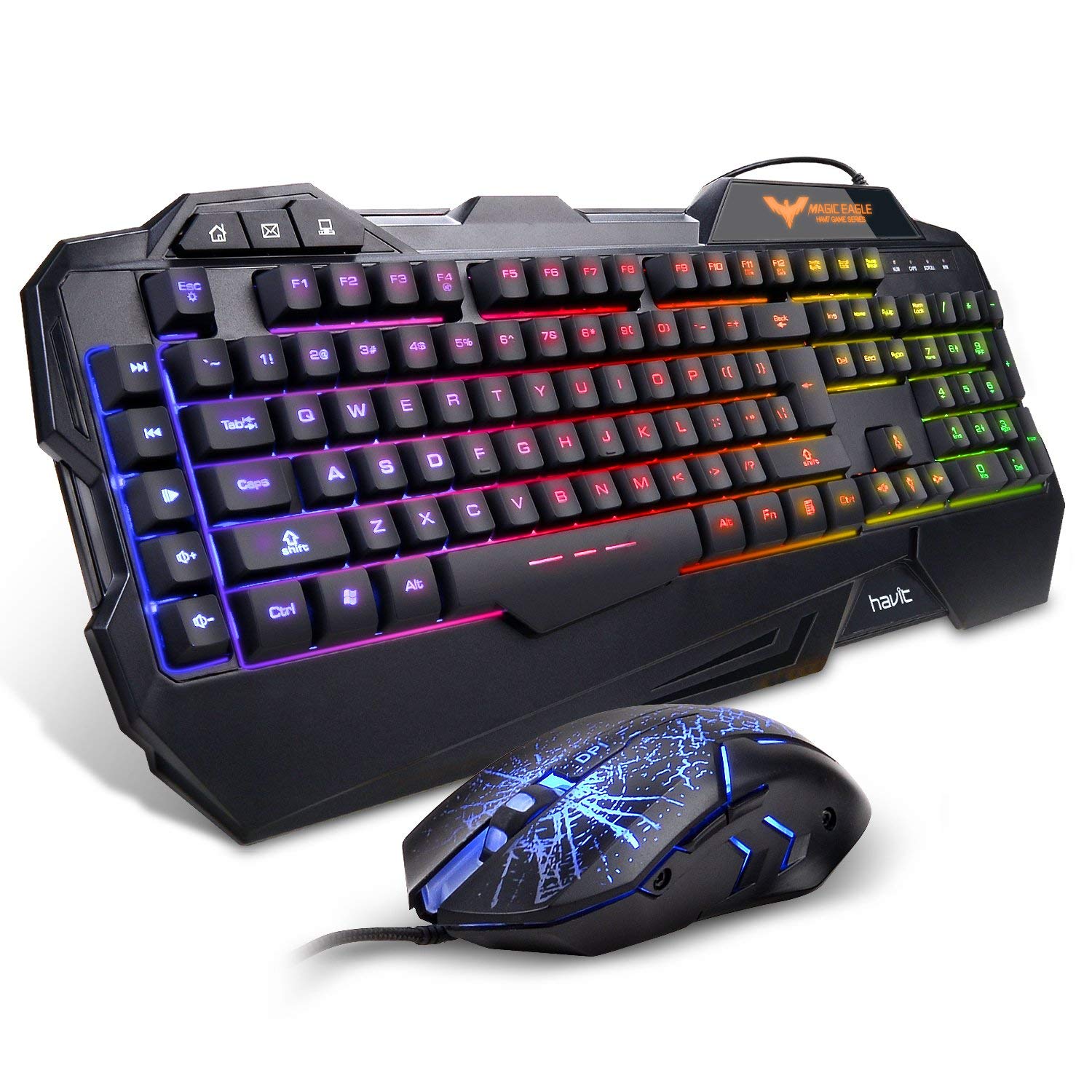 HAVIT Rainbow Backlit Wired Gaming Keyboard Mouse Combo