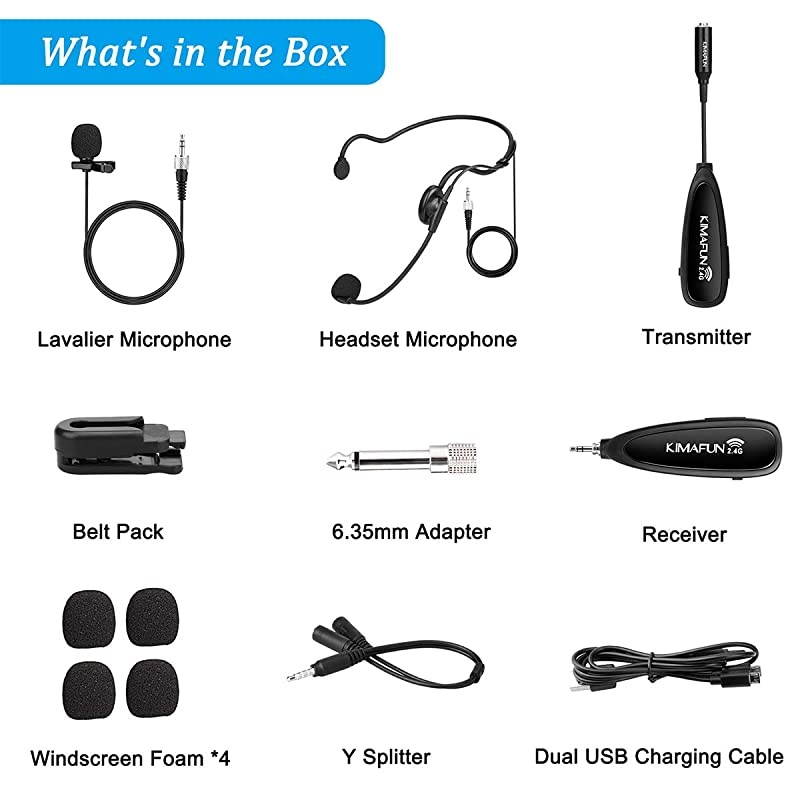 Wireless Microphone System  24G Wireless Headset and Lavalier Lapel Microphones For iPhone Android Phone Laptop and Speaker designed for Teaching Recording Vlog Broadcast G1023