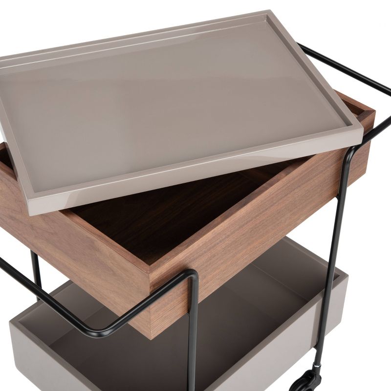 Scout Tray Bar Cart Walnut/Gray/Black - Safavieh