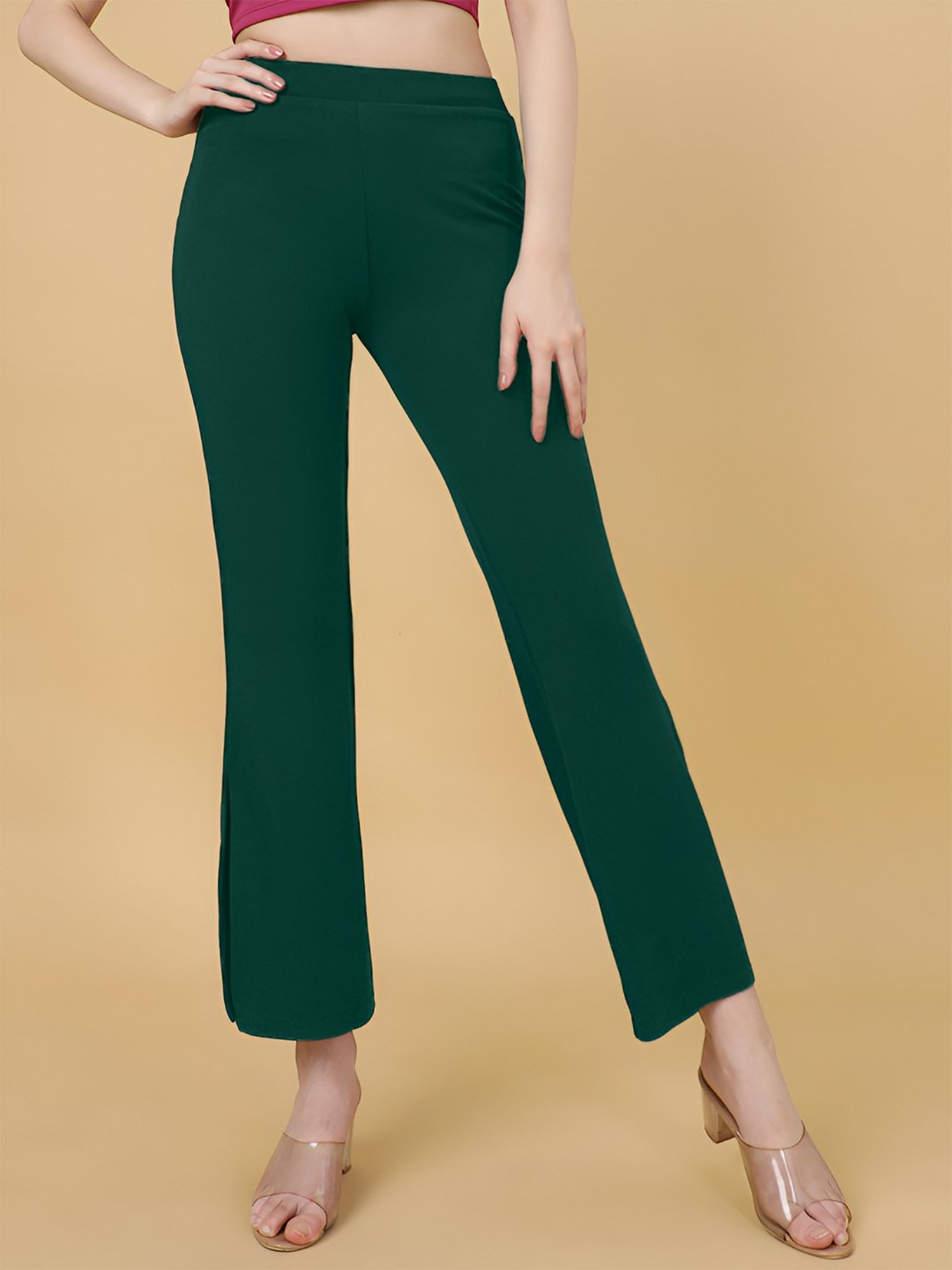 FITHUB Green Regular Fit High Rise Trousers