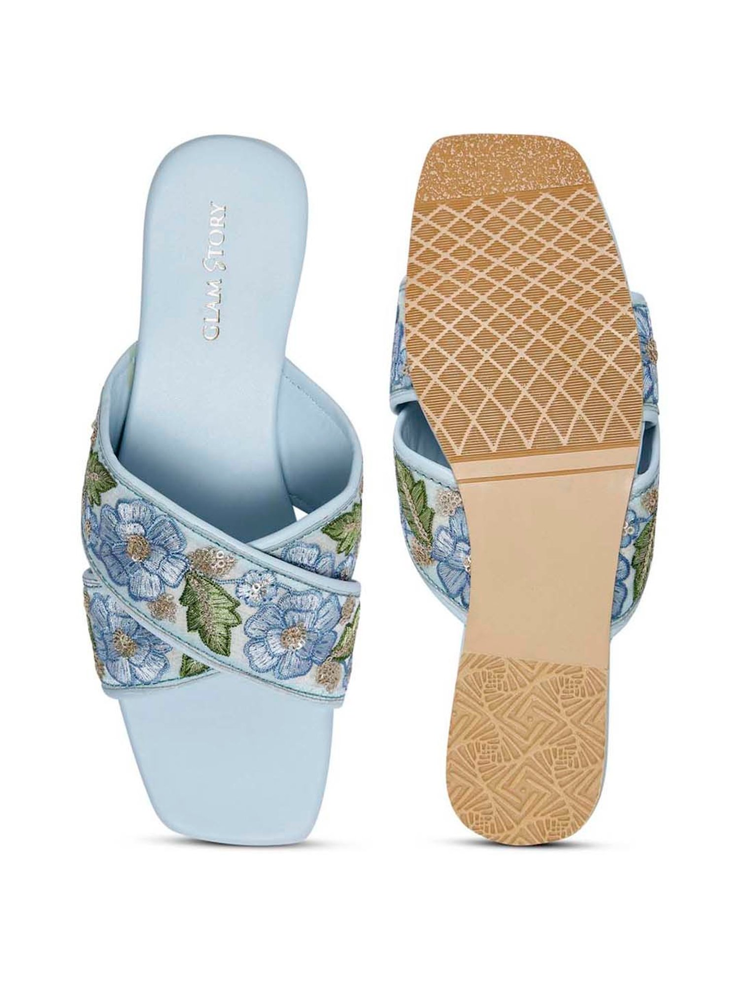 Glam Story Women's Blue Cross Strap Sandals