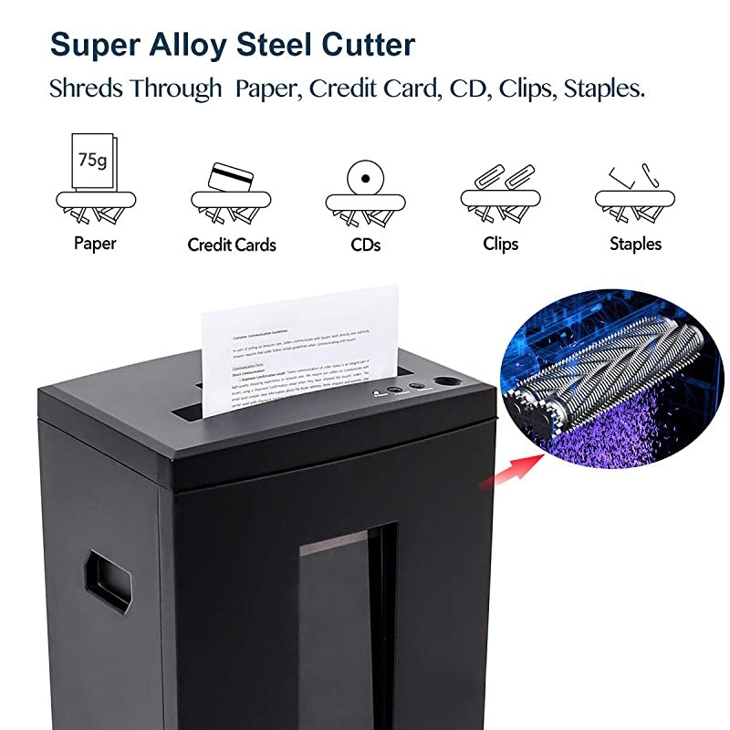 10Sheet Super Micro Cut High Security Level P5 Heavy Duty PaperCDCard Ultra Quiet Shredder for Home Office by 40 Mins Running Time and 6 Gallons Pullout Waste Bin SD9112 Black ETL