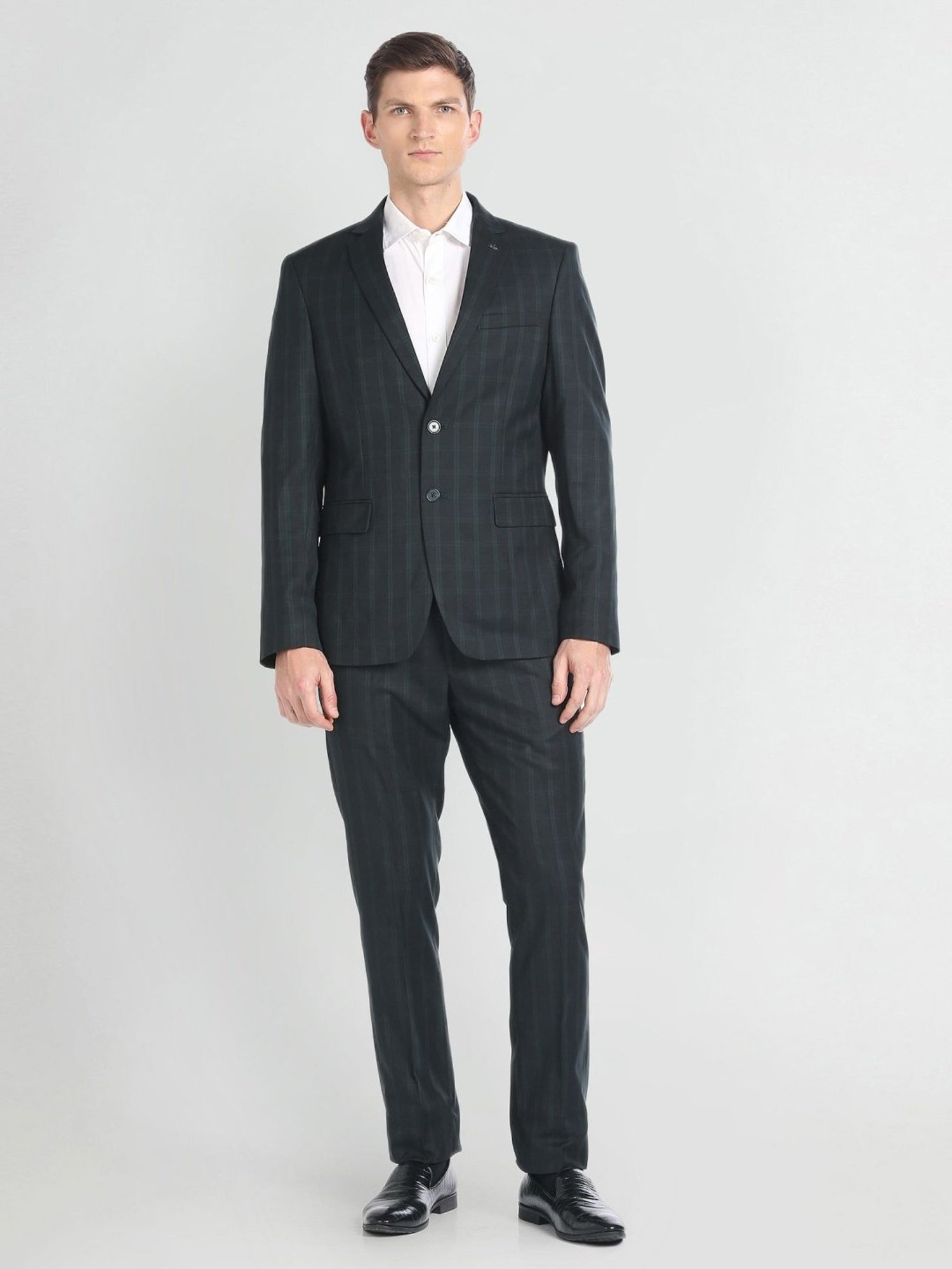 Arrow Olive Regular Fit Checks Two Piece Suit