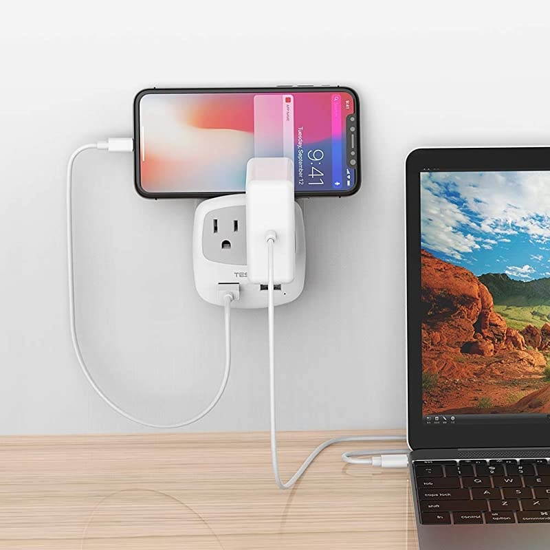 Germany France Travel Power Adapter Schuko Plug with 2 USB Ports 2 AC Outlets US to European Europe German French Spain Iceland Russia AdaptorType EF