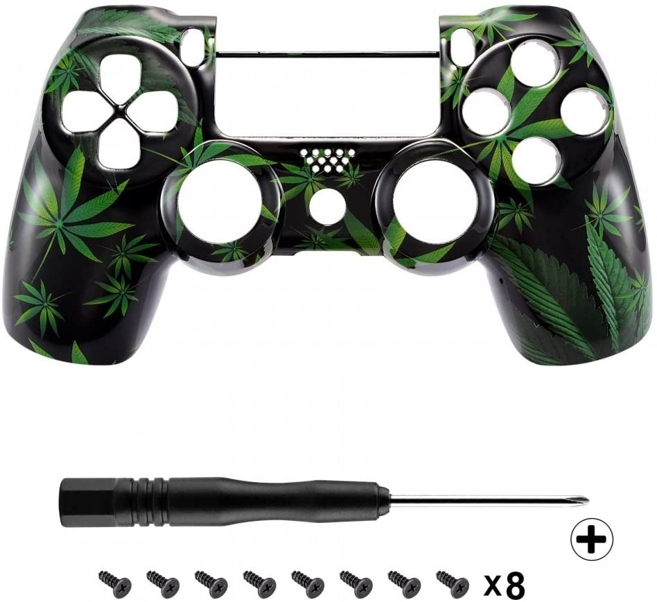eXtremeRate Green Weeds Hydro Dipped Front Housing Shell Case, Faceplate Cover Replacement Kit for Playstation 4 PS4 Slim PS4 Pro Controller (CUH-ZCT2 JDM-040/050/055) - Controller NOT Included