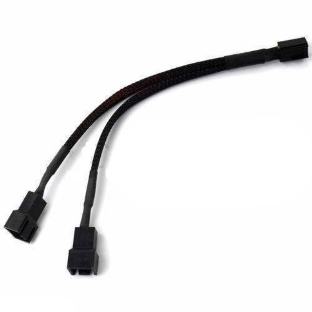 3-Pin Fan Cable Y Splitter Extension with Black Sleeving & Black Connectors (6 Length)