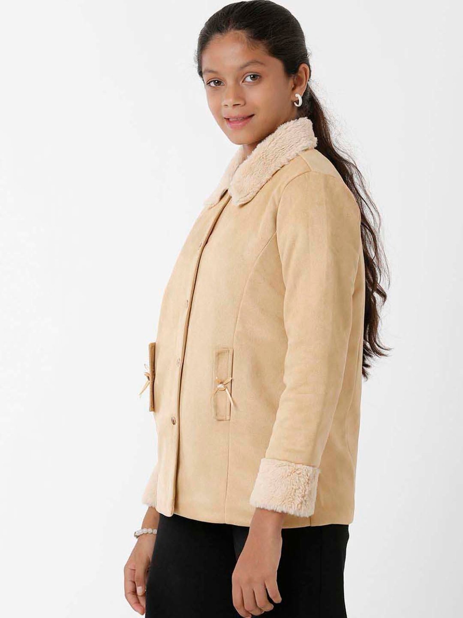 Kate & Oscar Kids Beige Regular Fit Full Sleeves Jacket