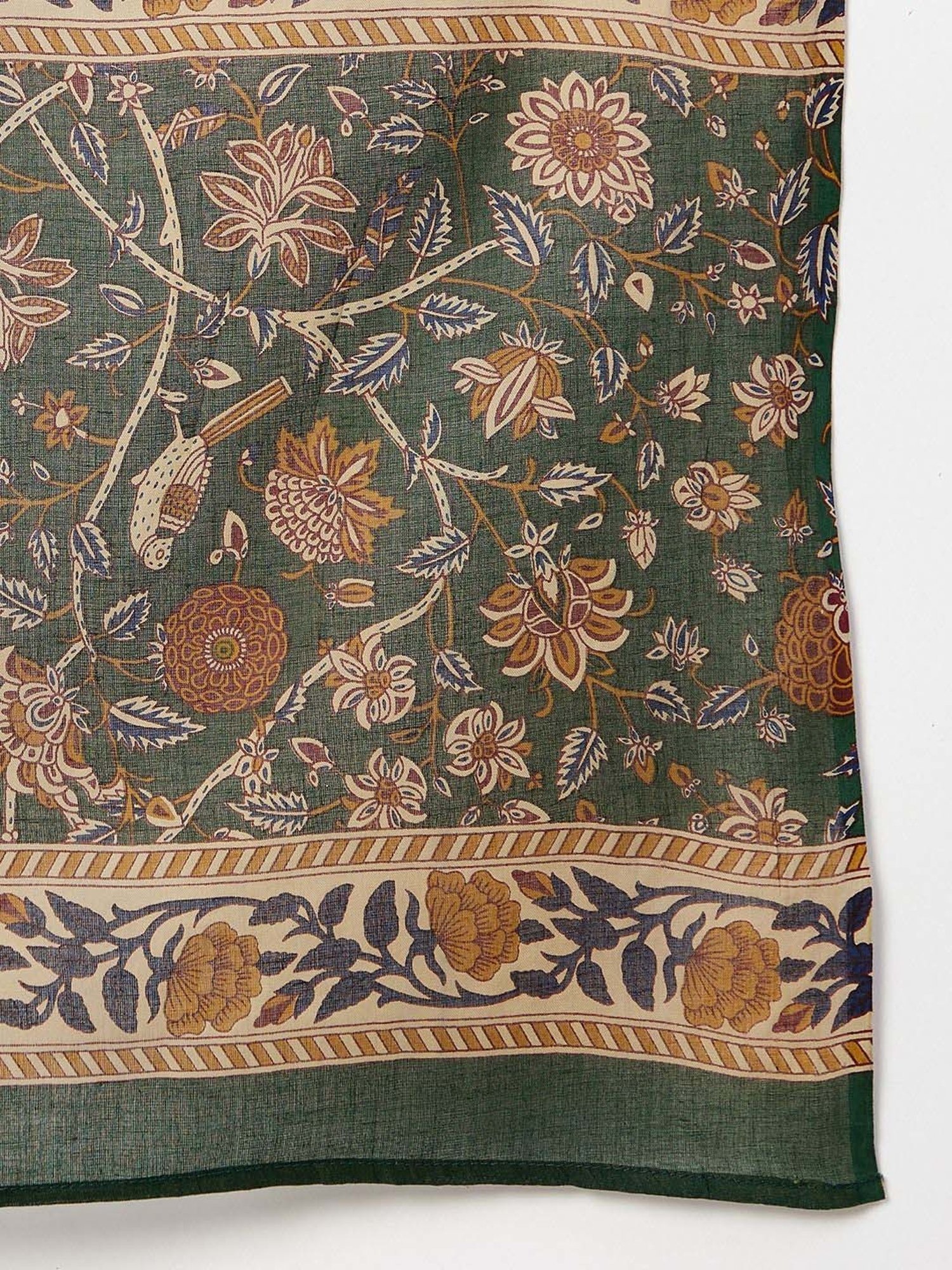 Inweave Green Cotton Floral Print Dupatta