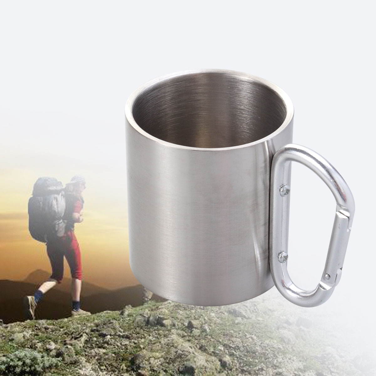 Lock Catch Mountaineering Cup Simple Practical Water Cup for Outdoor Sports Travel (Stainless Color)