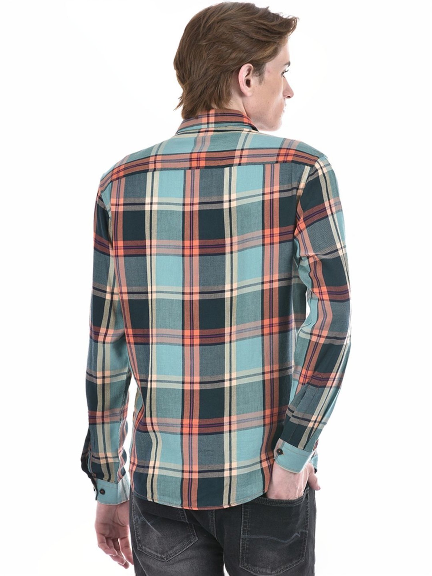 Numero Uno Aqua Regular Fit Checks Shirt