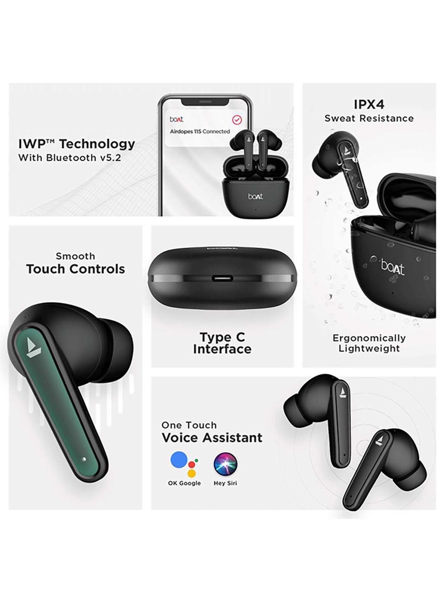 boAt Airdopes 115 Earbuds with BEAST Mode for Gamers (Black)