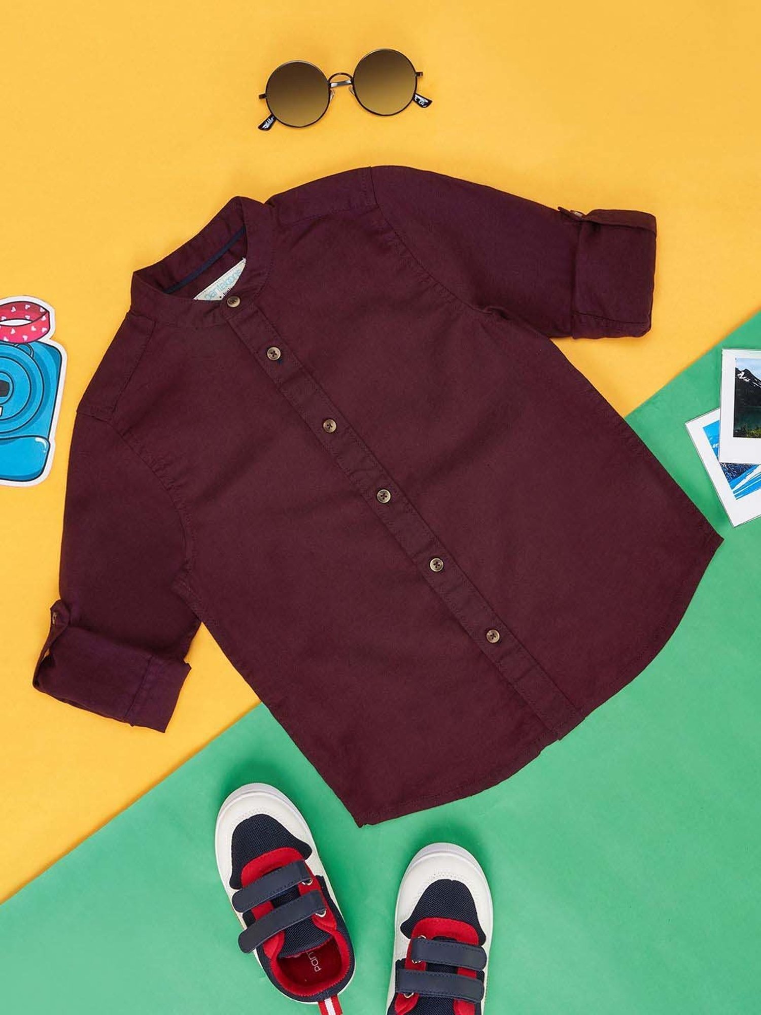 Pantaloons Junior Wine Cotton Regular Fit Full Sleeves Shirt